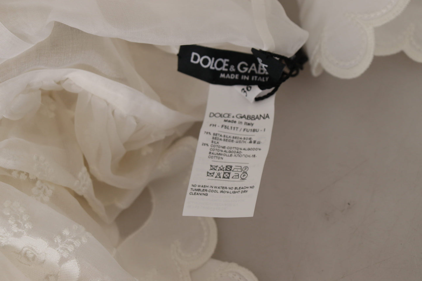 Dolce & Gabbana White Ruffles Lace Long Sleeve Blouse Top