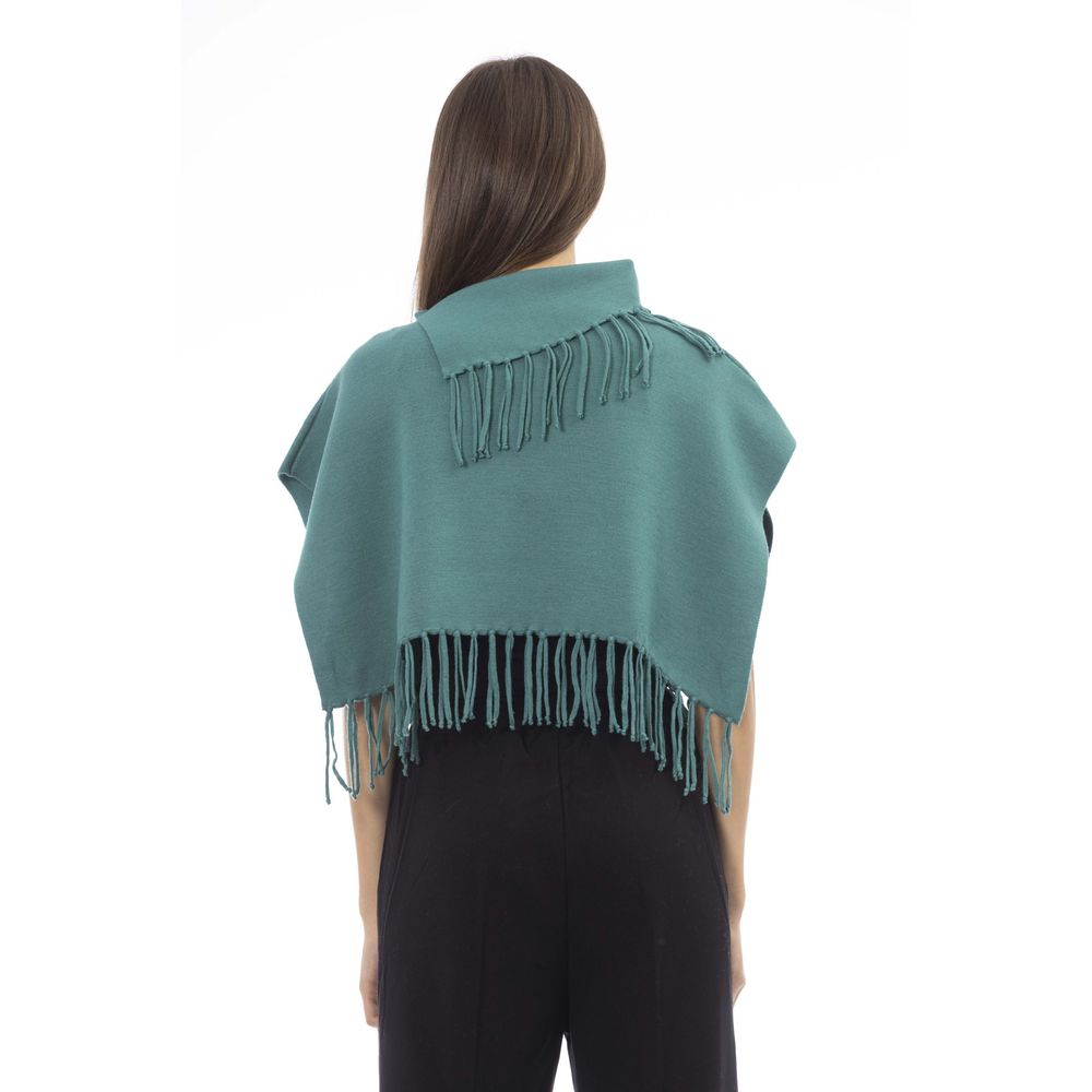 Alpha Studio Green Wool Women Poncho with Fringes