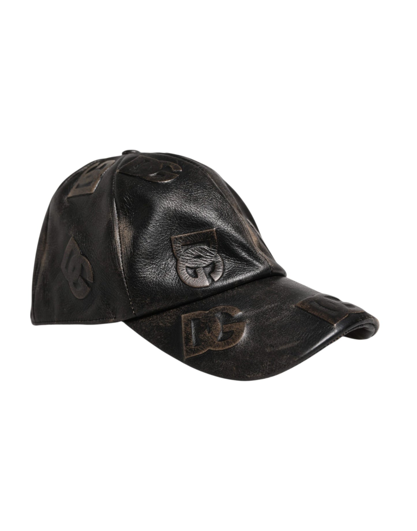 Dolce & Gabbana Brown Leather Logo Monogram Baseball Cap