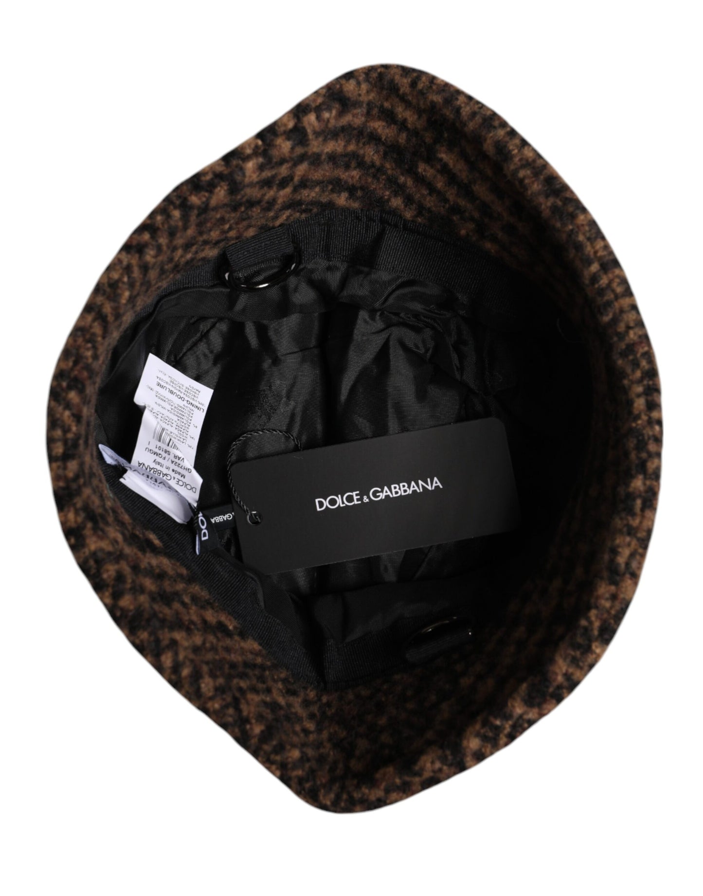 Dolce & Gabbana Brown Houndstooth Wool Woven Bucket Hat