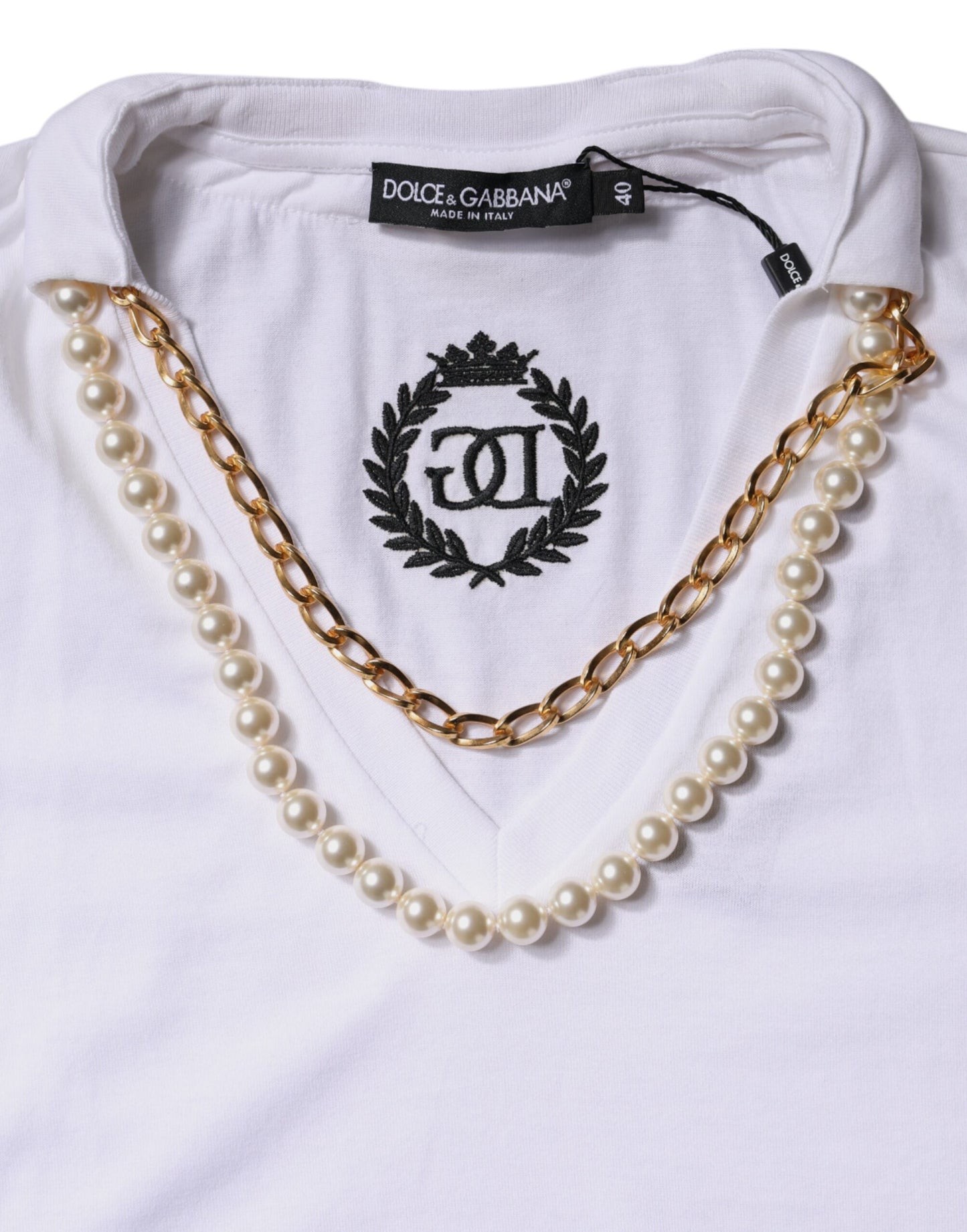 Dolce & Gabbana White Necklace Cotton Short Sleeve T-shirt