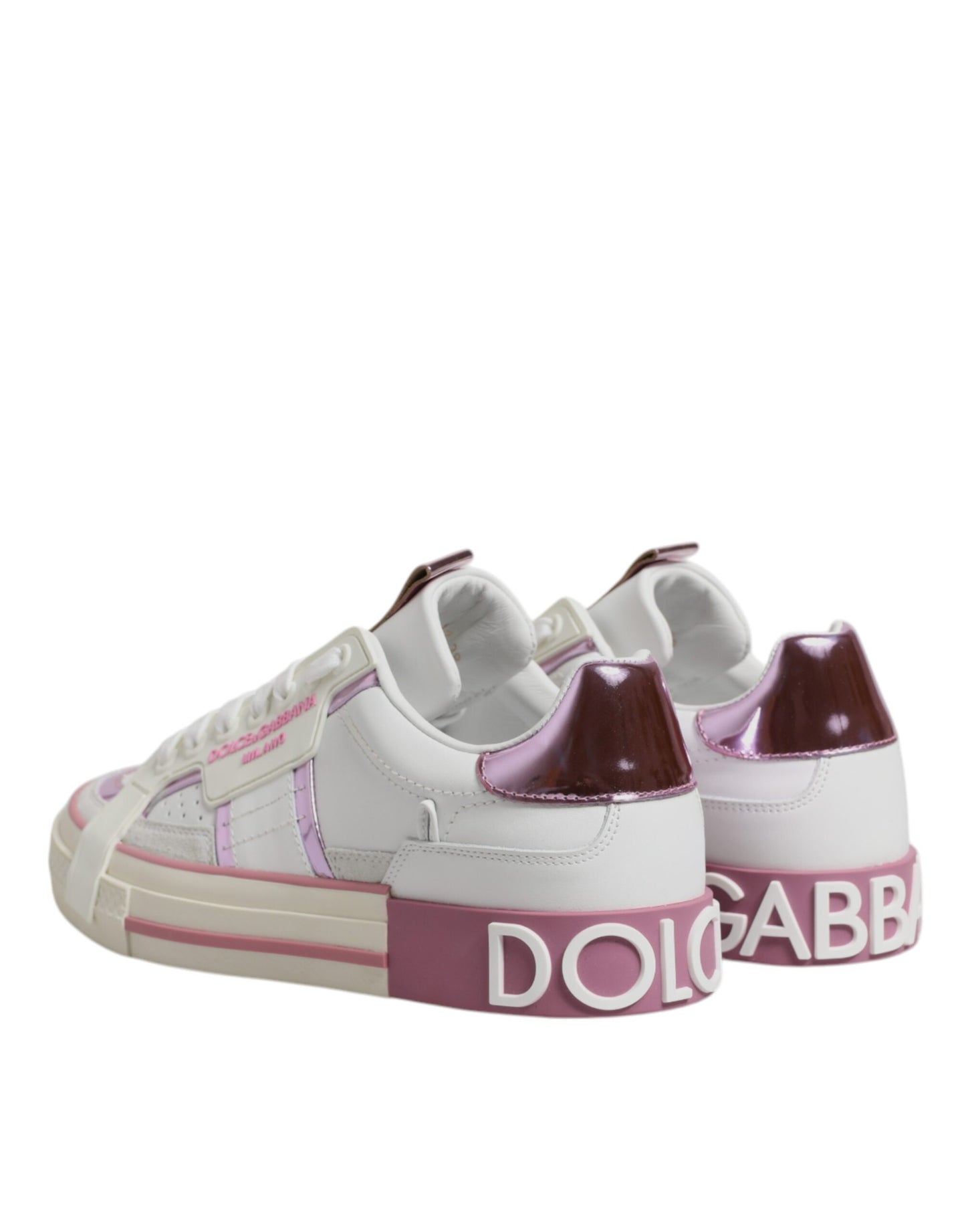 Dolce & Gabbana White Pink Leather Low Top Sneakers Shoes