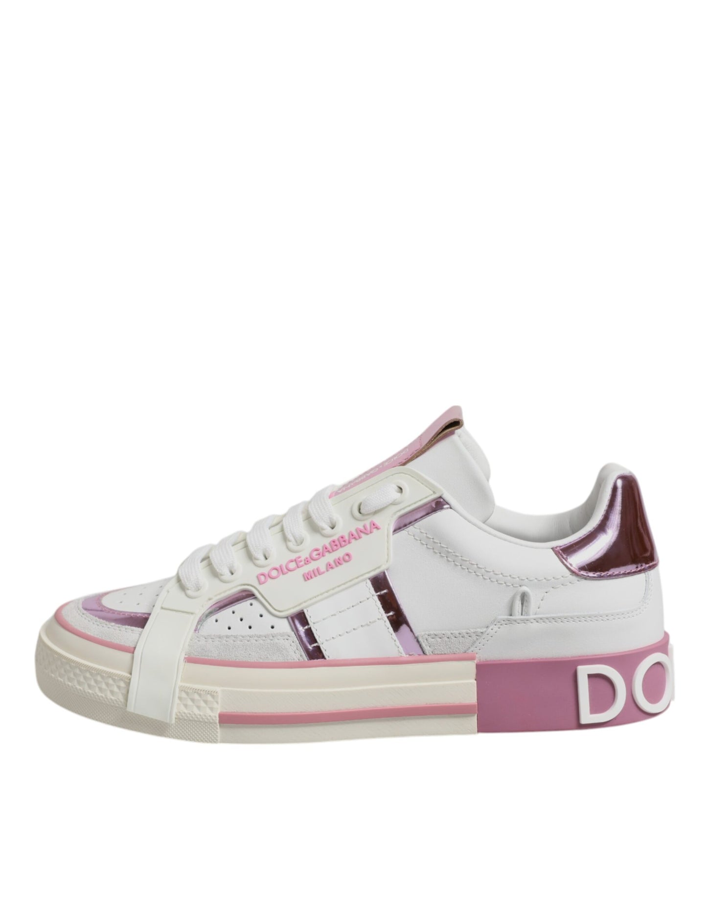 Dolce & Gabbana White Pink Leather Low Top Sneakers Shoes