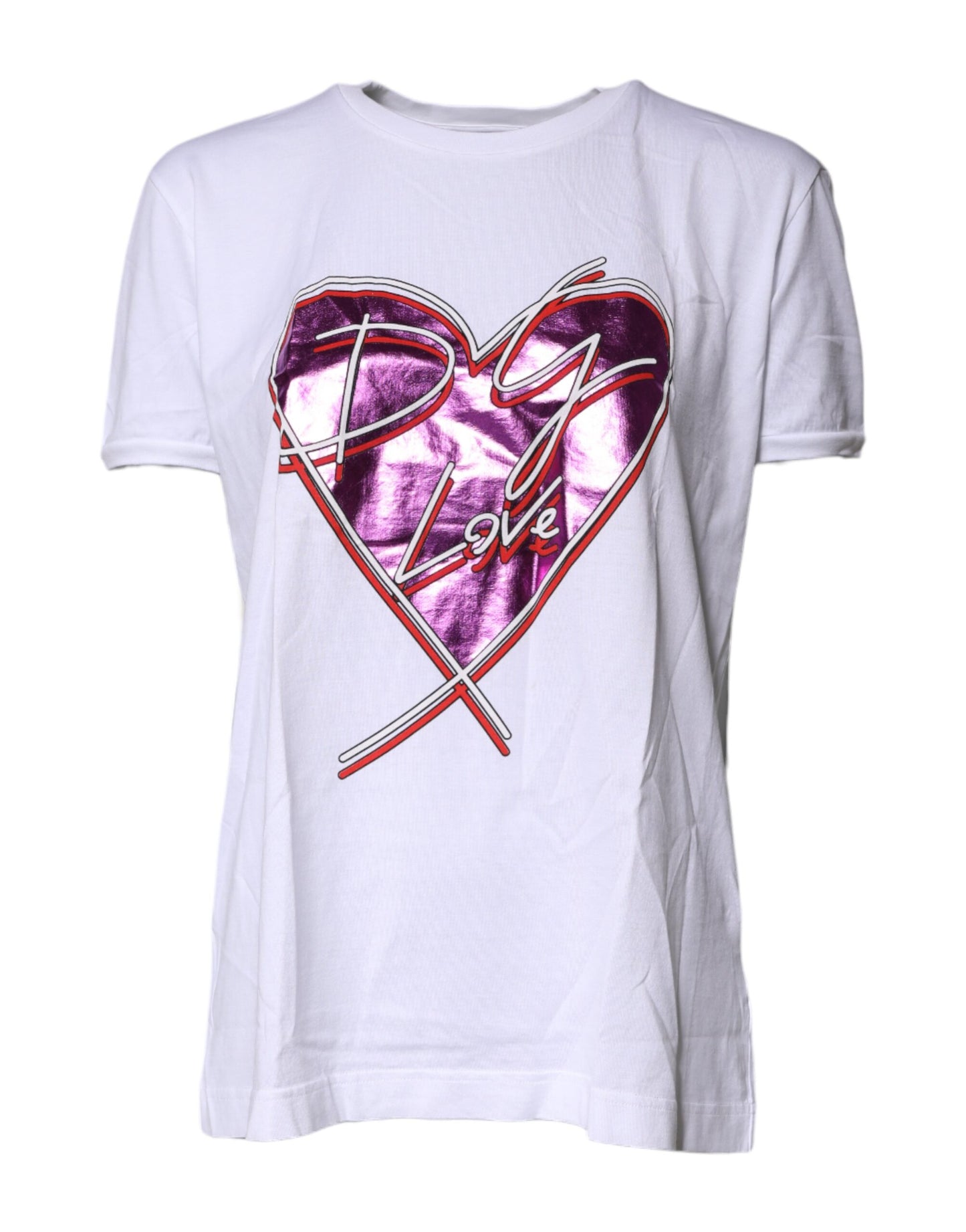 Dolce & Gabbana White Printed Cotton Round Neck Top T-shirt