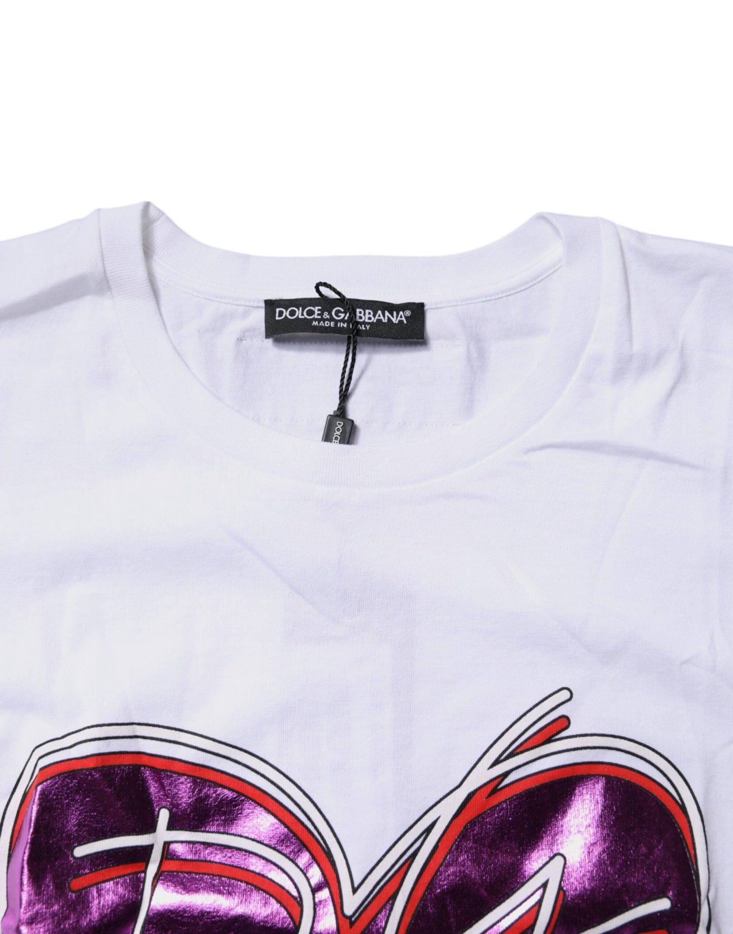 Dolce & Gabbana White Printed Cotton Round Neck Top T-shirt