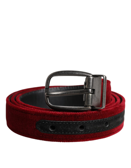 Dolce & Gabbana Red Velvet Black Metal Buckle Logo Belt