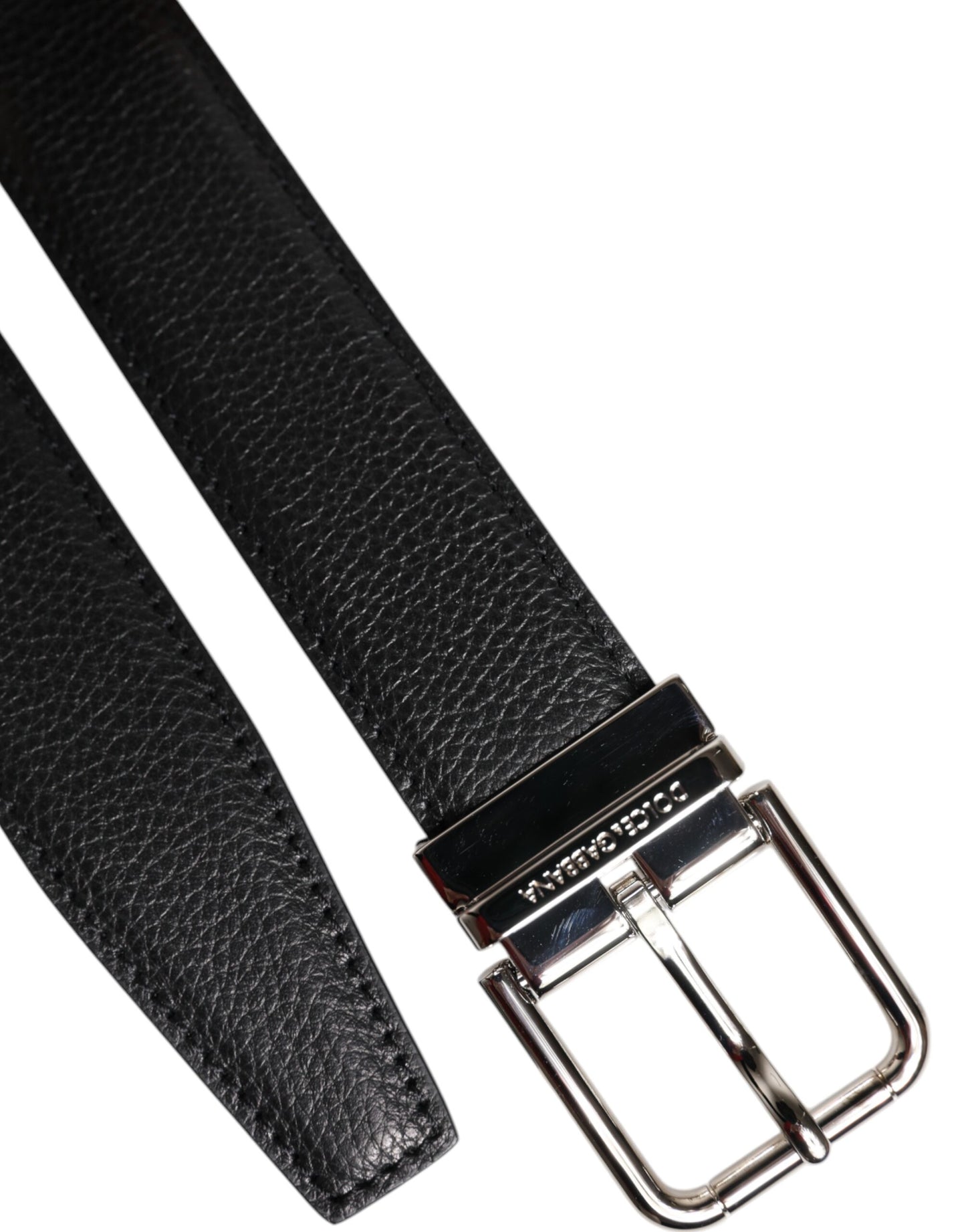 Dolce & Gabbana Black Leather Silver Metal Buckle Belt
