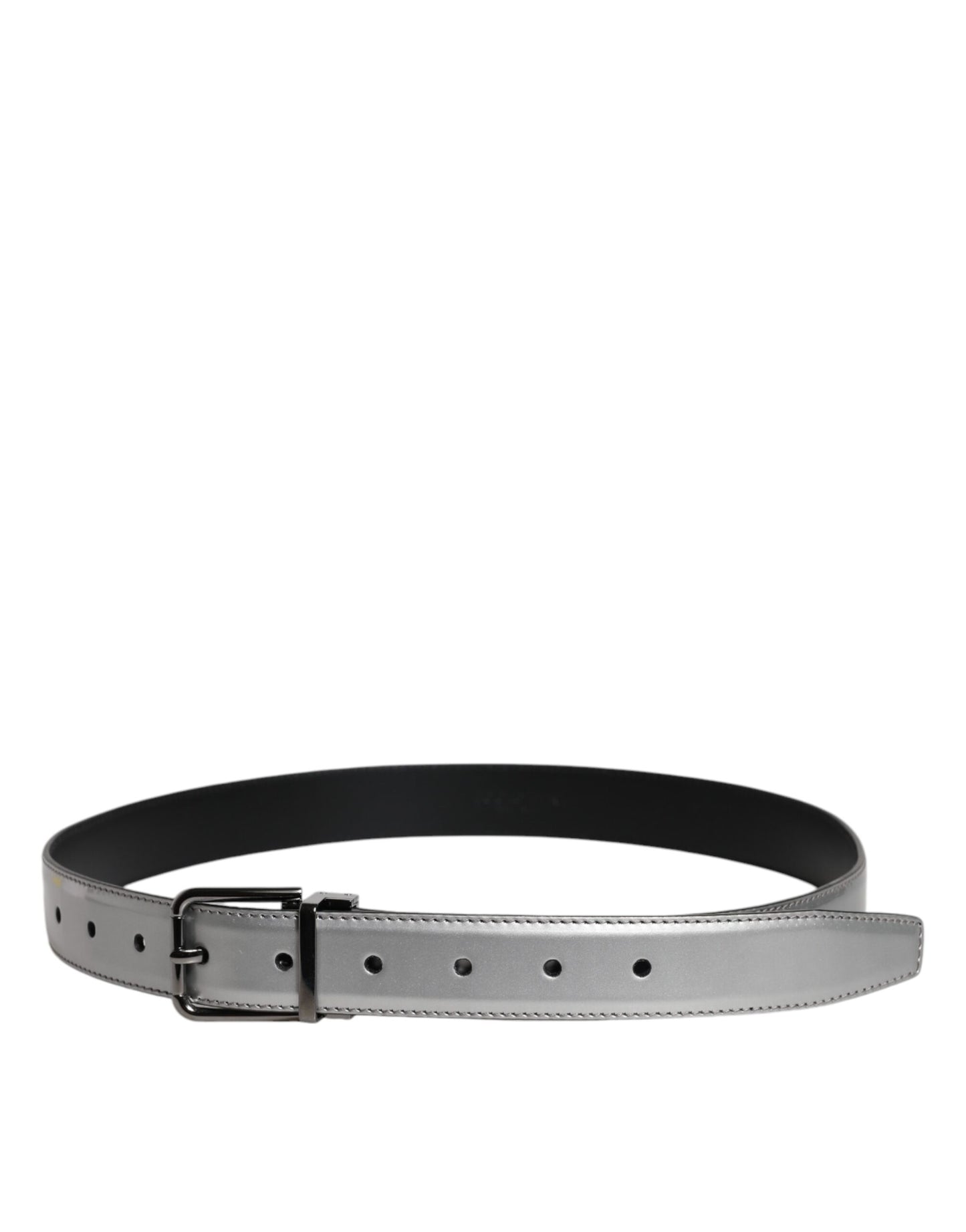 Dolce & Gabbana Silver Leather Classic Metal Logo Buckle Belt
