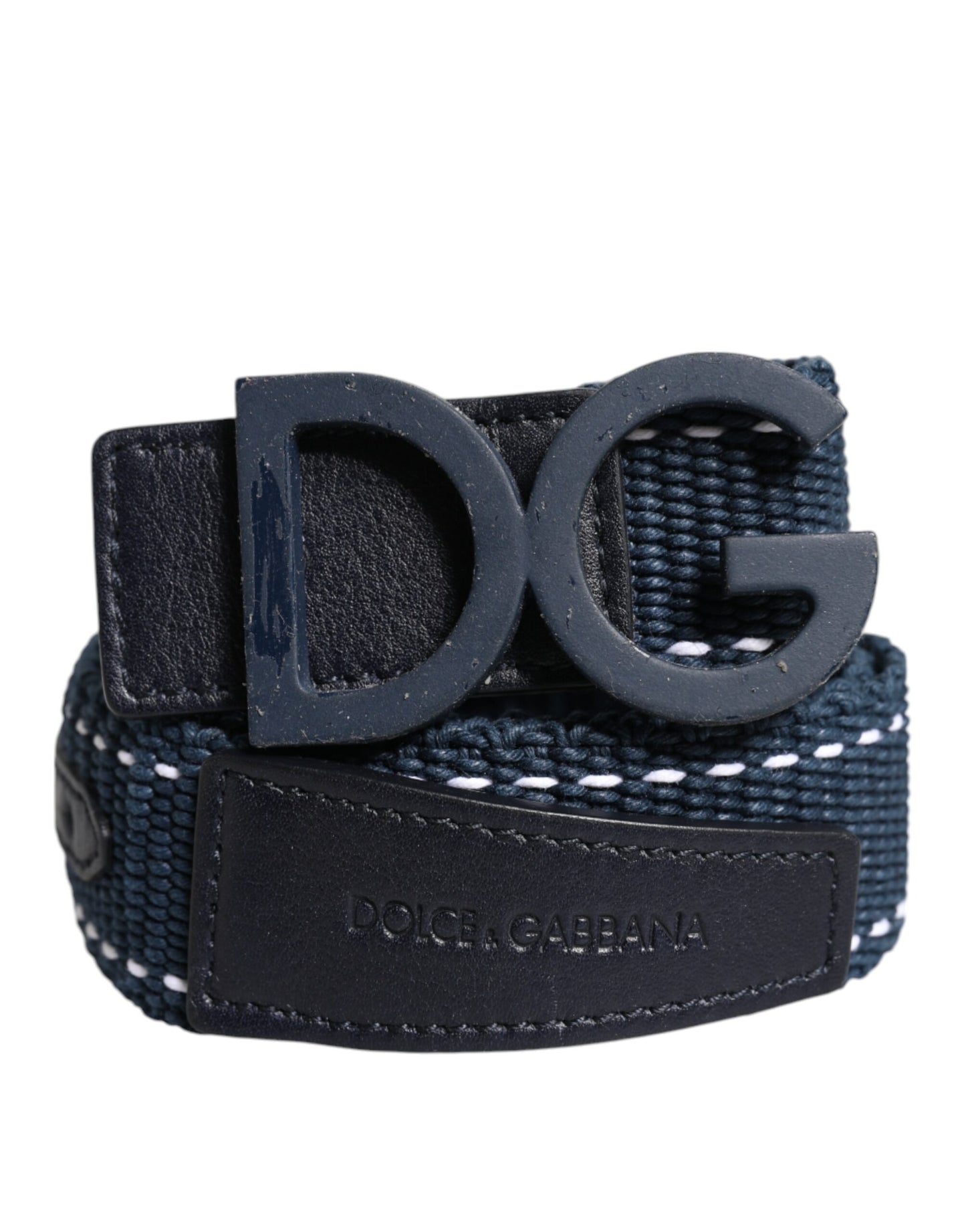 Dolce & Gabbana Blue White Cotton DG Logo Metal Buckle Belt