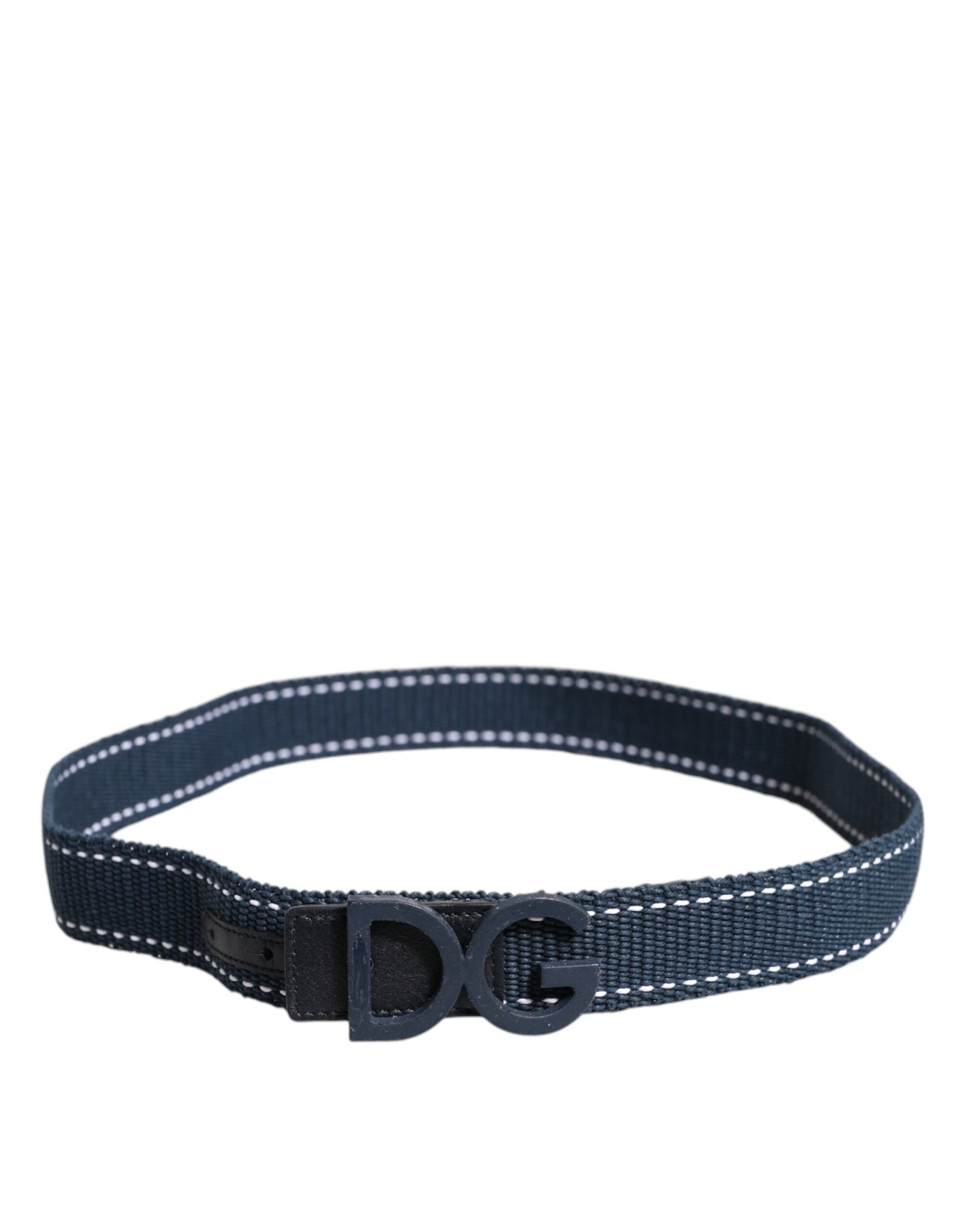 Dolce & Gabbana Blue White Cotton DG Logo Metal Buckle Belt