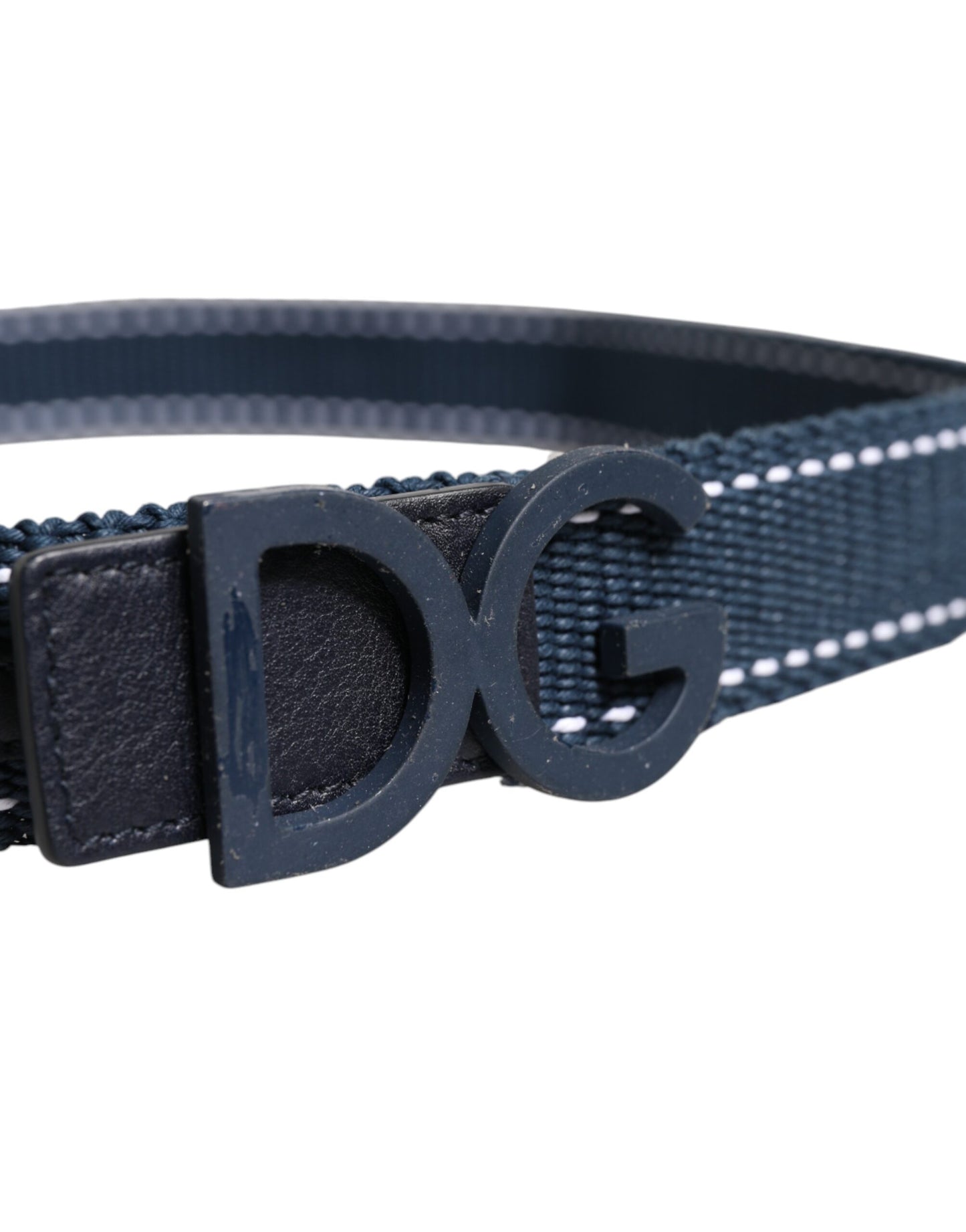 Dolce & Gabbana Blue White Cotton DG Logo Metal Buckle Belt
