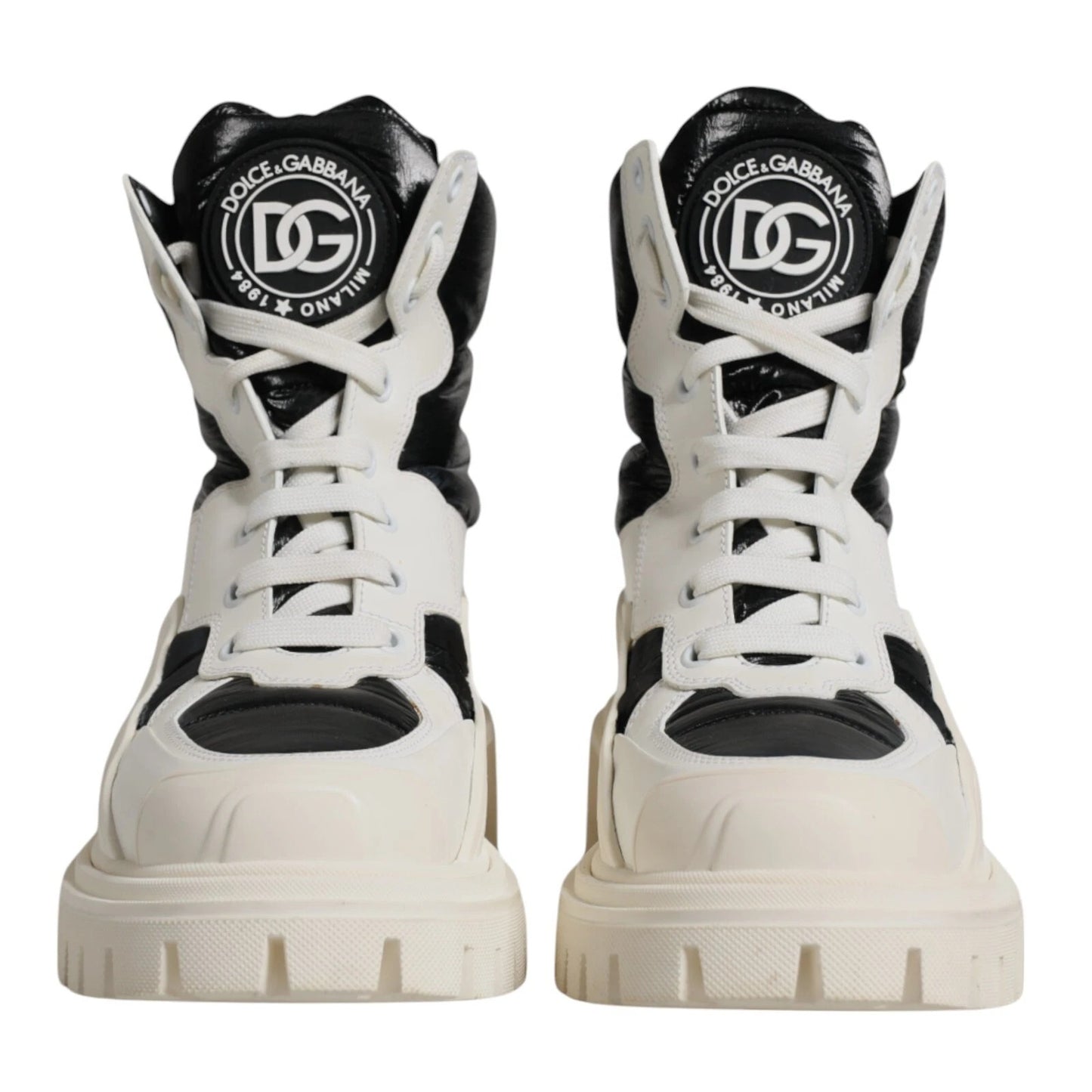 Dolce & Gabbana White Padded Mid Calf Lace Up Boots Shoes