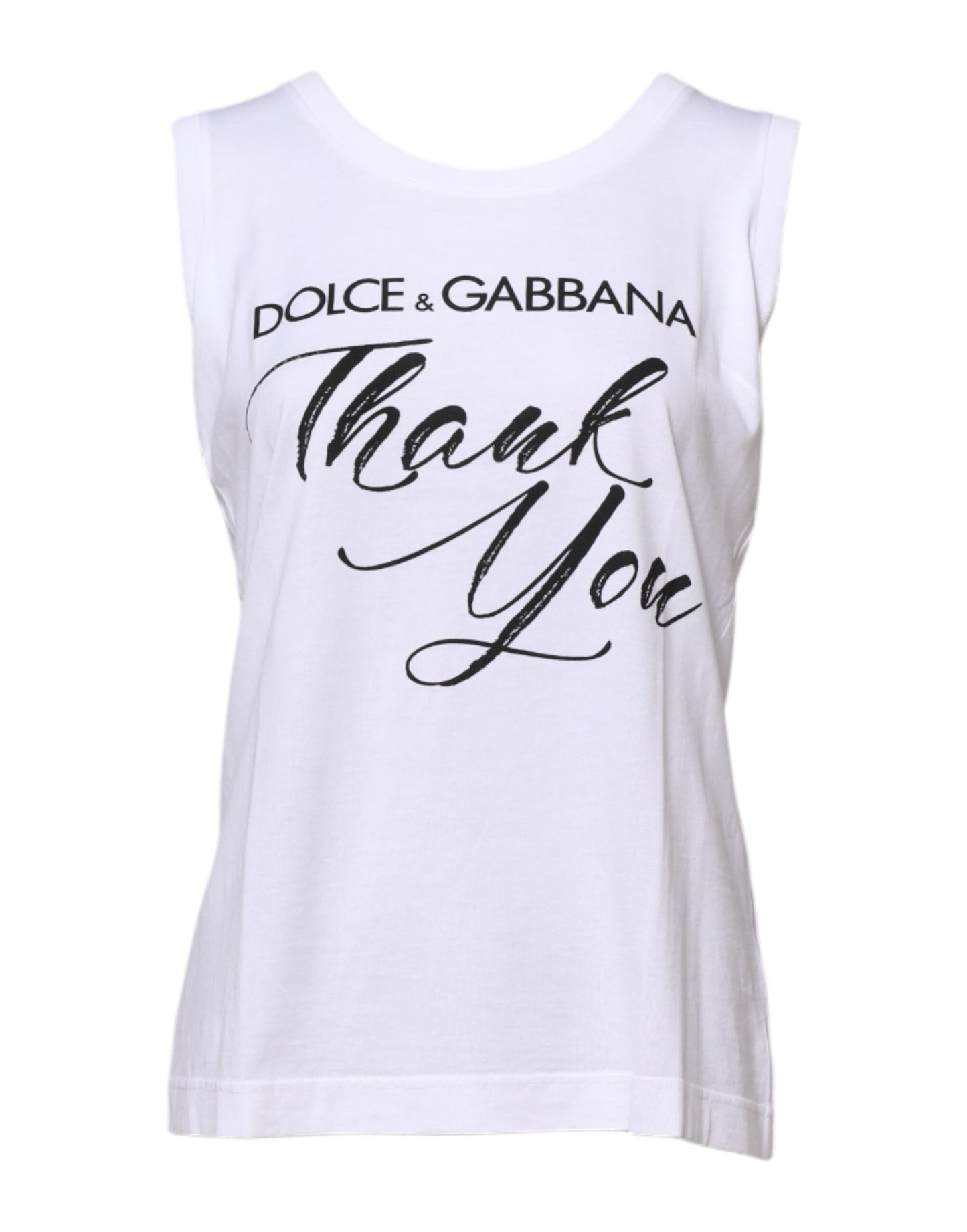Dolce & Gabbana White Printed Cotton Sleeveless Tank T-shirt