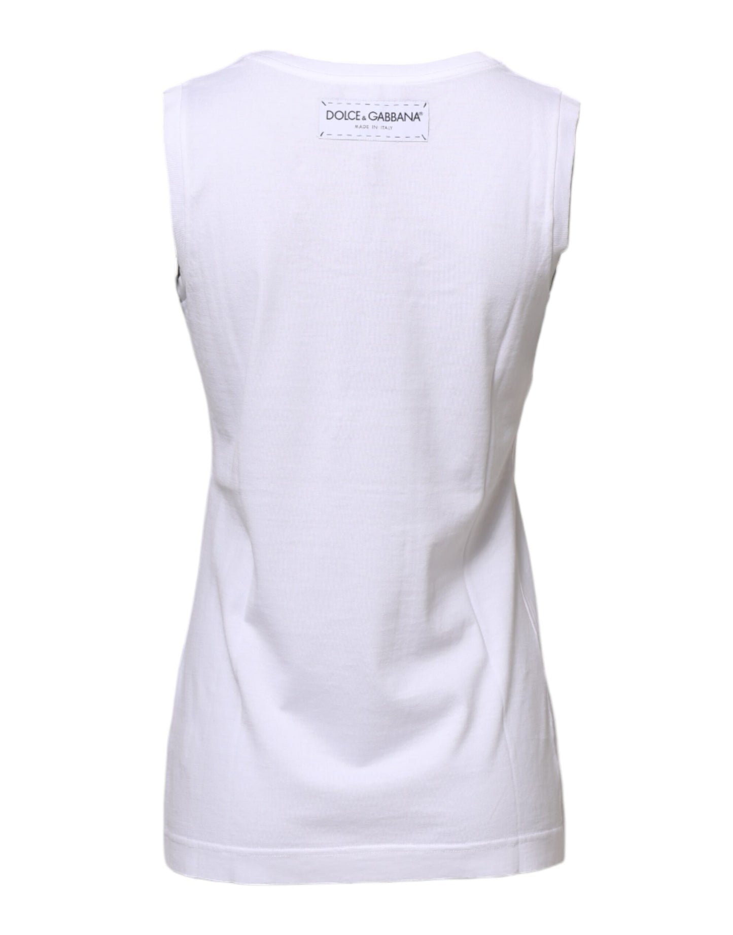 Dolce & Gabbana White Printed Cotton Sleeveless Tank T-shirt