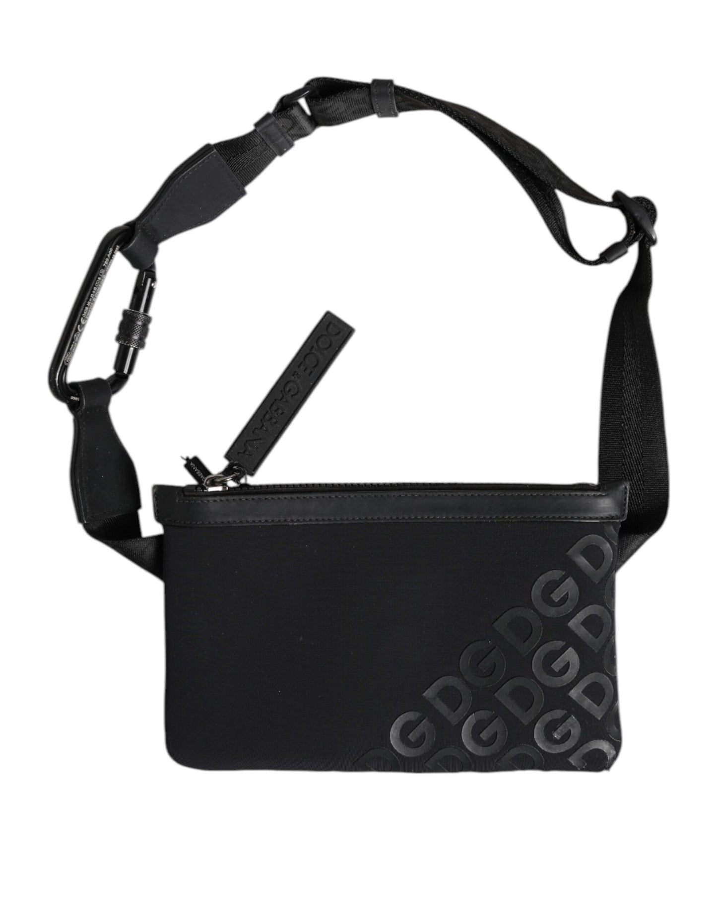 Dolce & Gabbana Black Logo Patch Shoulder Sling Pouch Clutch Bag