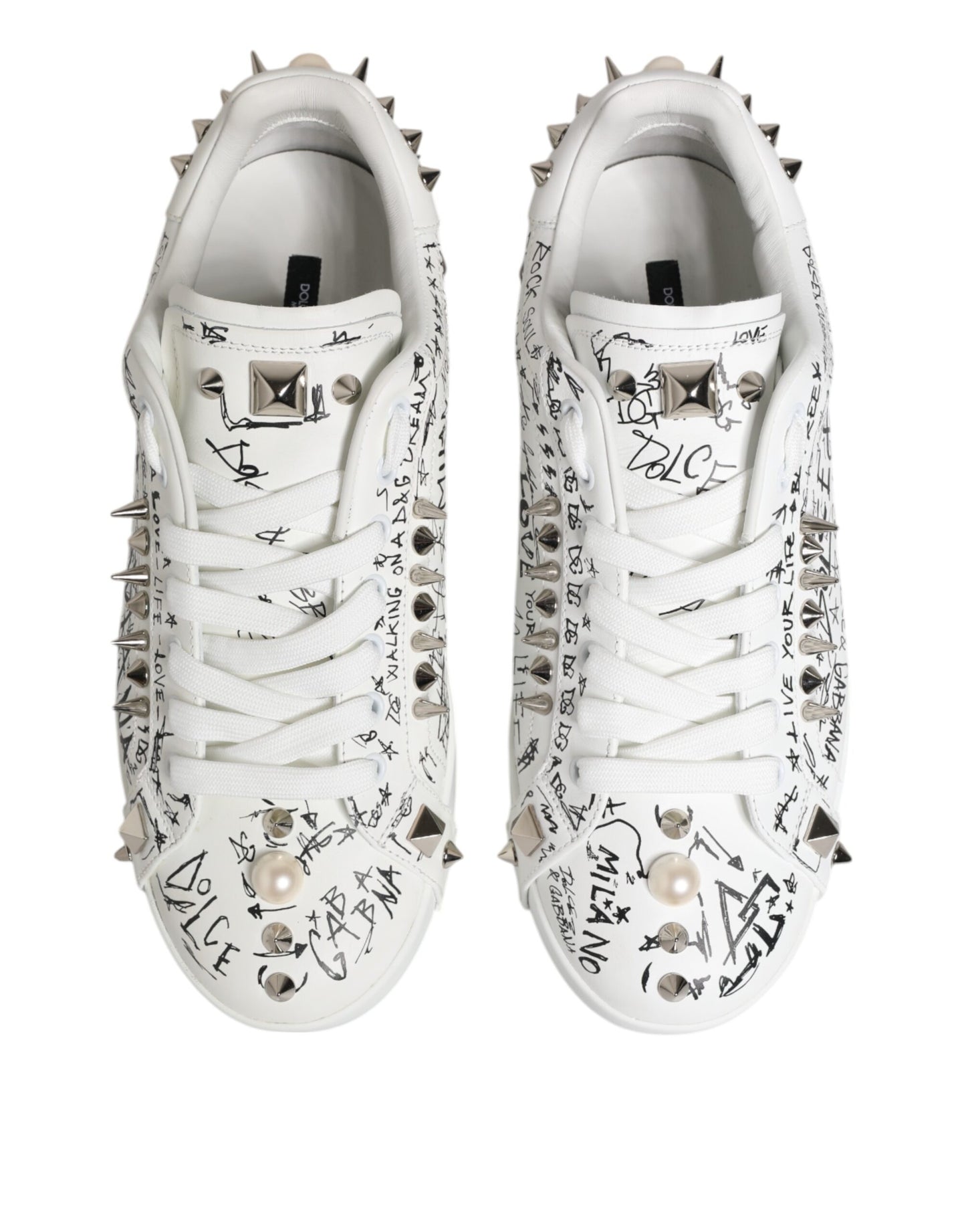 Dolce & Gabbana White Portofino Stud Embellished Men Sneakers Shoes
