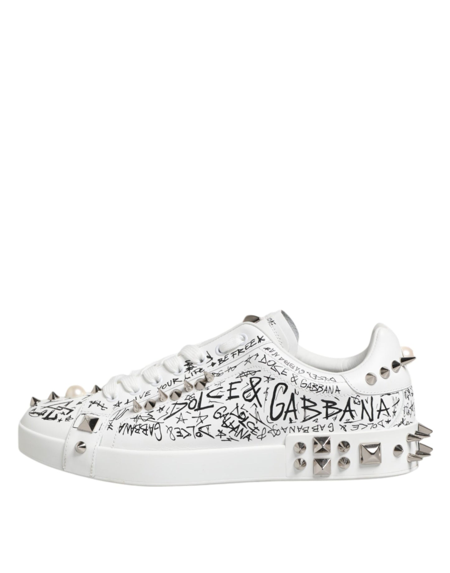 Dolce & Gabbana White Portofino Stud Embellished Men Sneakers Shoes