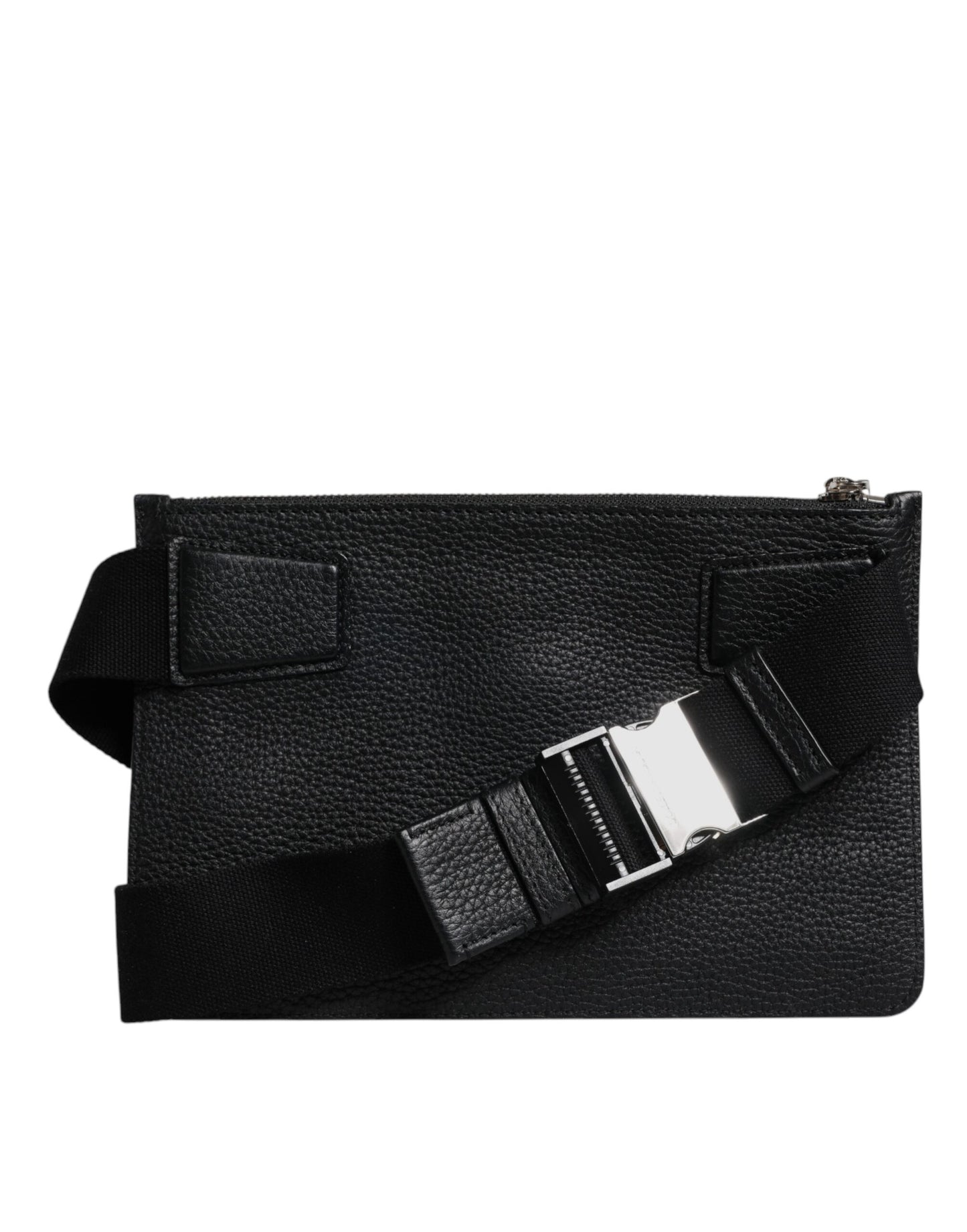 Dolce & Gabbana Black Leather Logo Embossed Men Waist Fanny Pack Bag