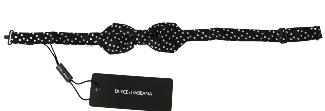Dolce & Gabbana Black Polka Dots Mens Necktie Papillon 100% Silk Bow Tie