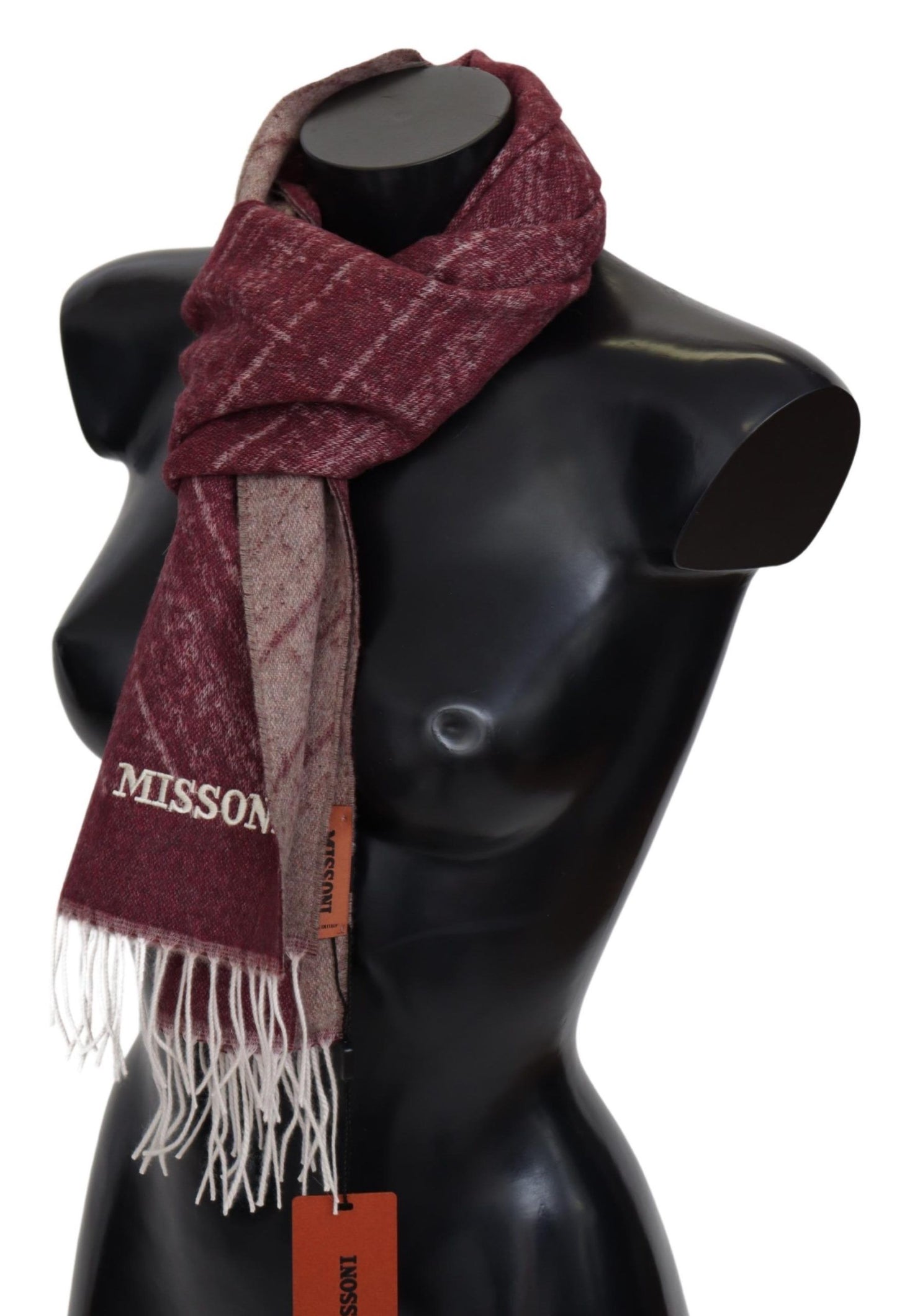 Missoni Maroon 100% Cashmere Unisex Neck Wrap Fringes Scarf