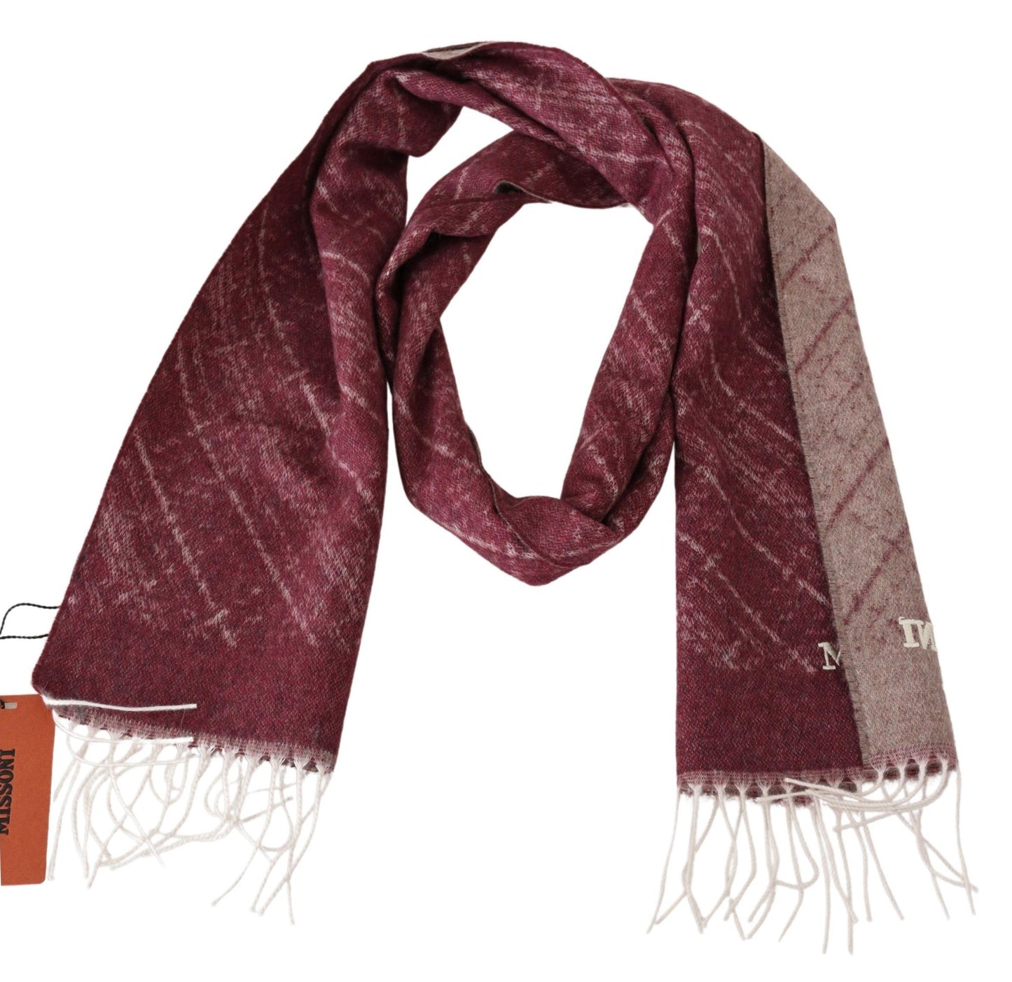 Missoni Maroon 100% Cashmere Unisex Neck Wrap Fringes Scarf