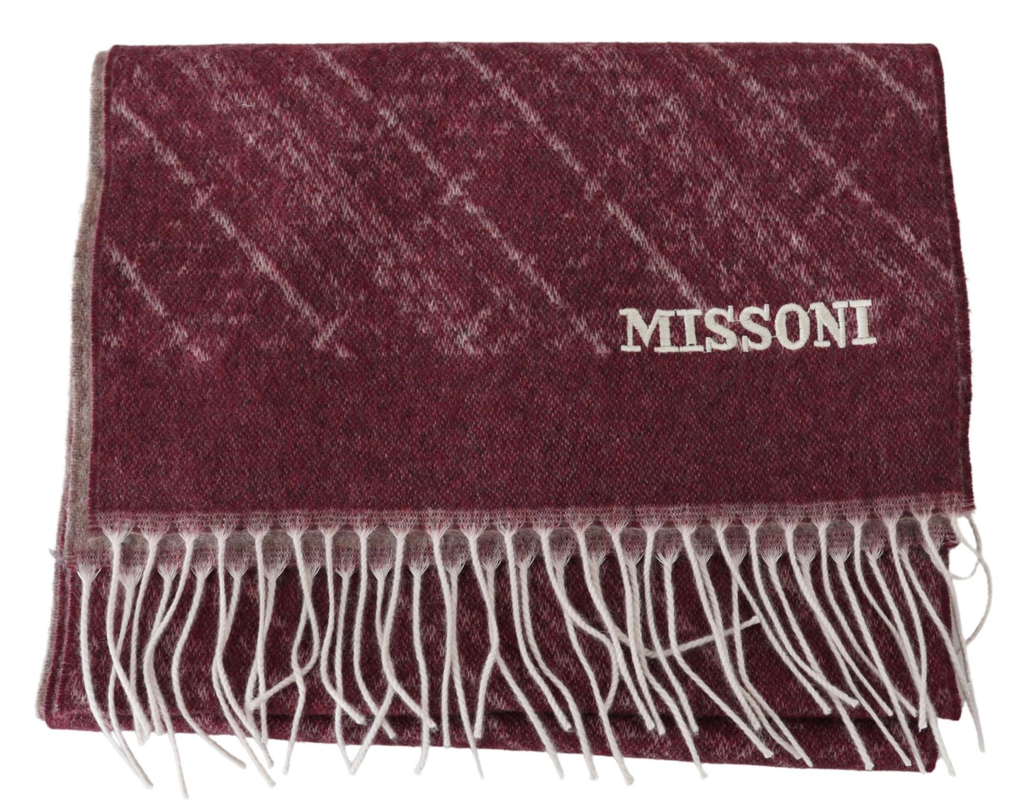 Missoni Maroon 100% Cashmere Unisex Neck Wrap Fringes Scarf
