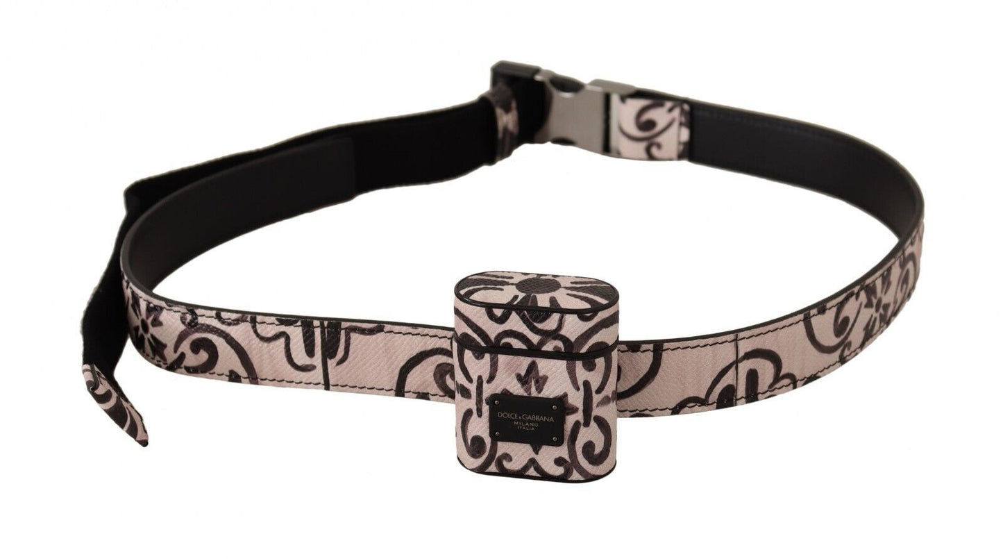 Dolce & Gabbana White Leather Adjustable Waist Fanny Strap Airpods Case