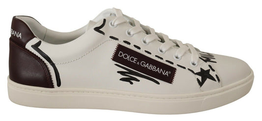 Dolce & Gabbana White Bordeaux Leather Low Tops Sneakers