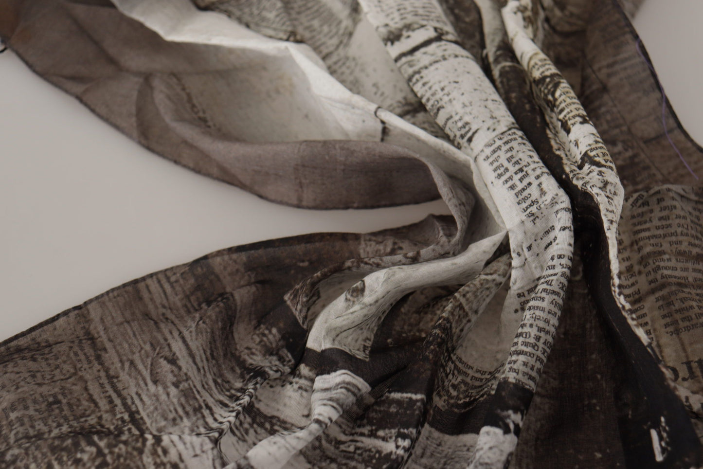 John Galliano Black Cotton Newsprint Square Wrap Foulard Scarf