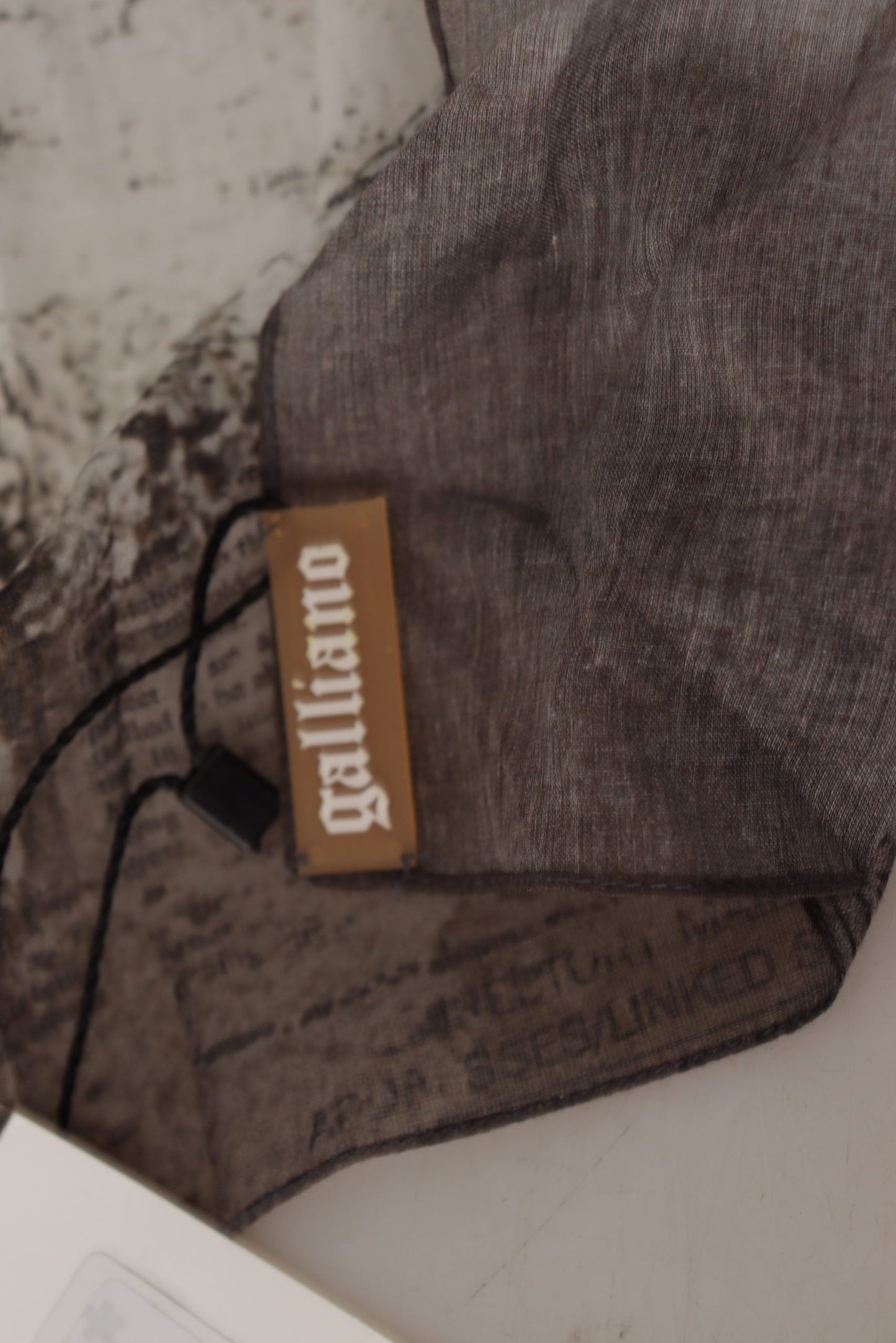 John Galliano Black Cotton Newsprint Square Wrap Foulard Scarf