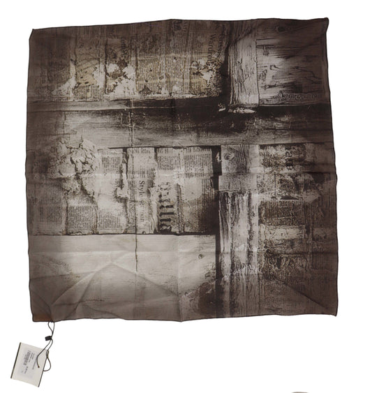 John Galliano Black Cotton Newsprint Square Wrap Foulard Scarf