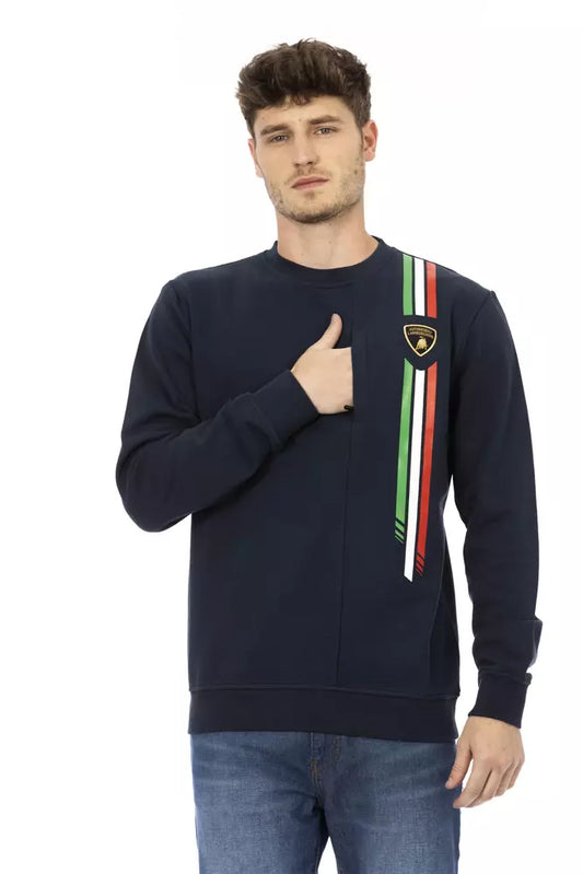 Automobili Lamborghini Blue Cotton Men Sweater with Chest Pocket