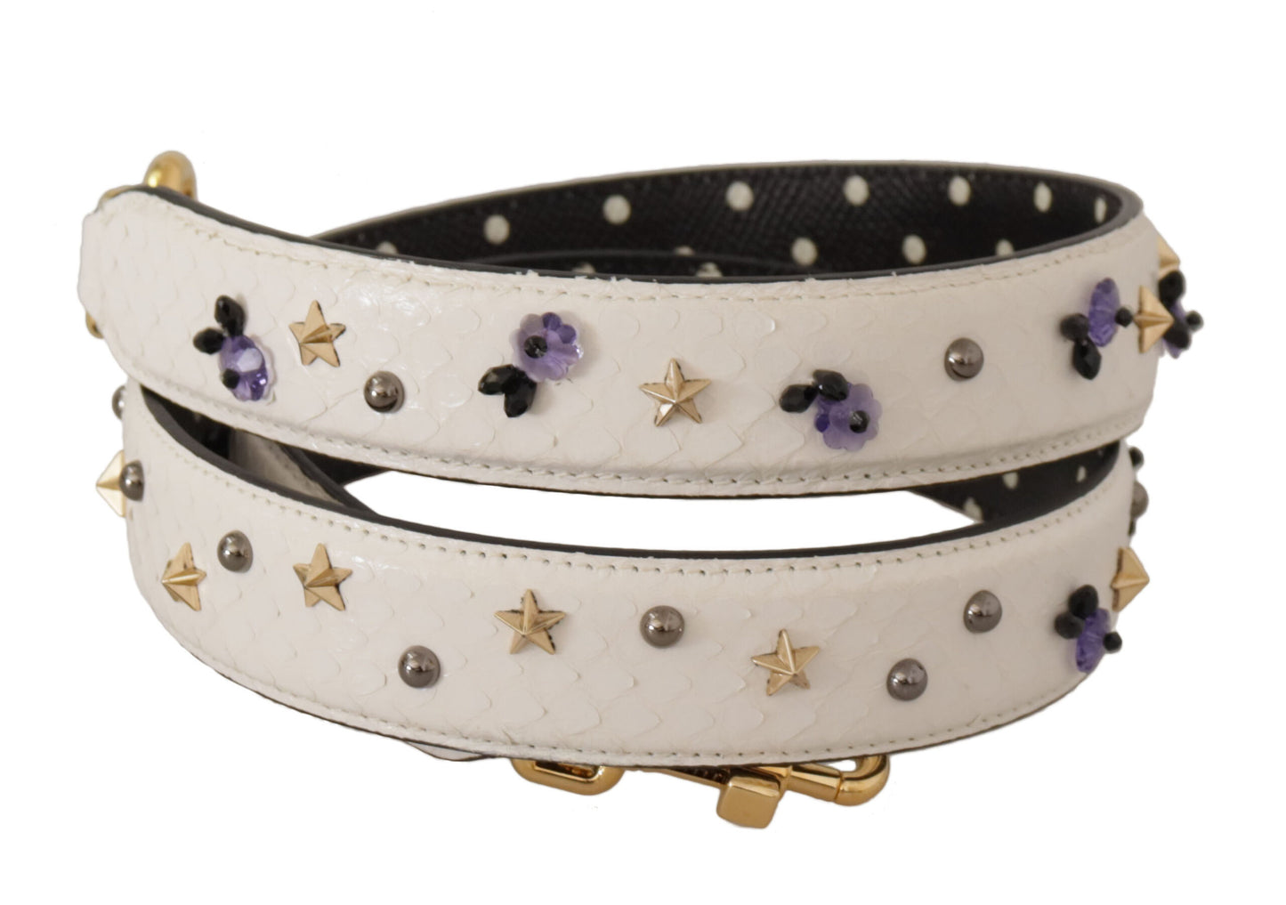 Dolce & Gabbana White Crystals Leather Bag Shoulder Strap