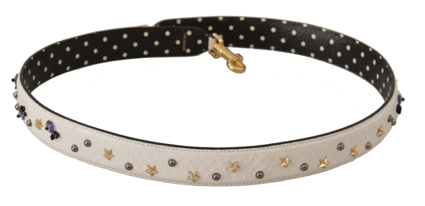 Dolce & Gabbana White Crystals Leather Bag Shoulder Strap