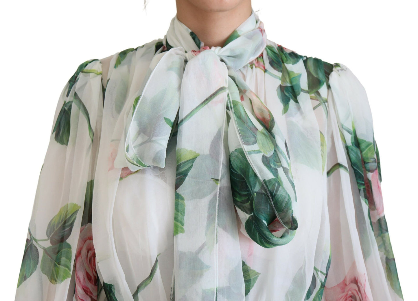 Dolce & Gabbana White Floral Roses Silk Maxi Long Gown Dress