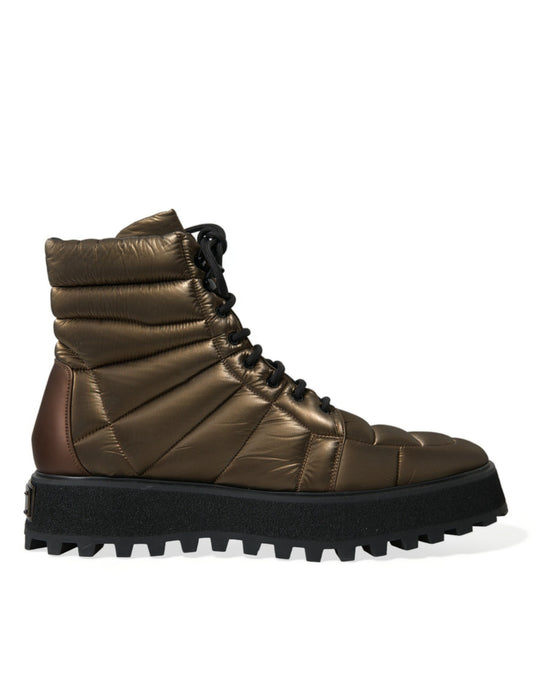 Dolce & Gabbana Bronze Padded Mid Calf Lace Up Boots Shoes