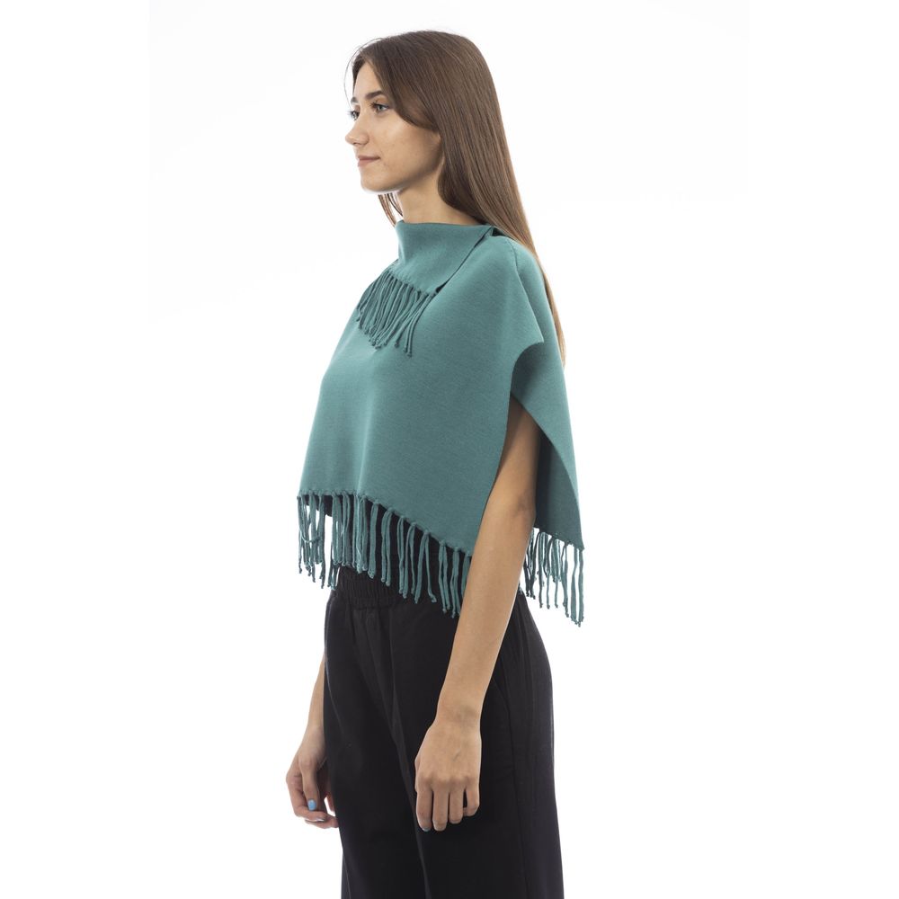 Alpha Studio Green Wool Women Poncho with Fringes