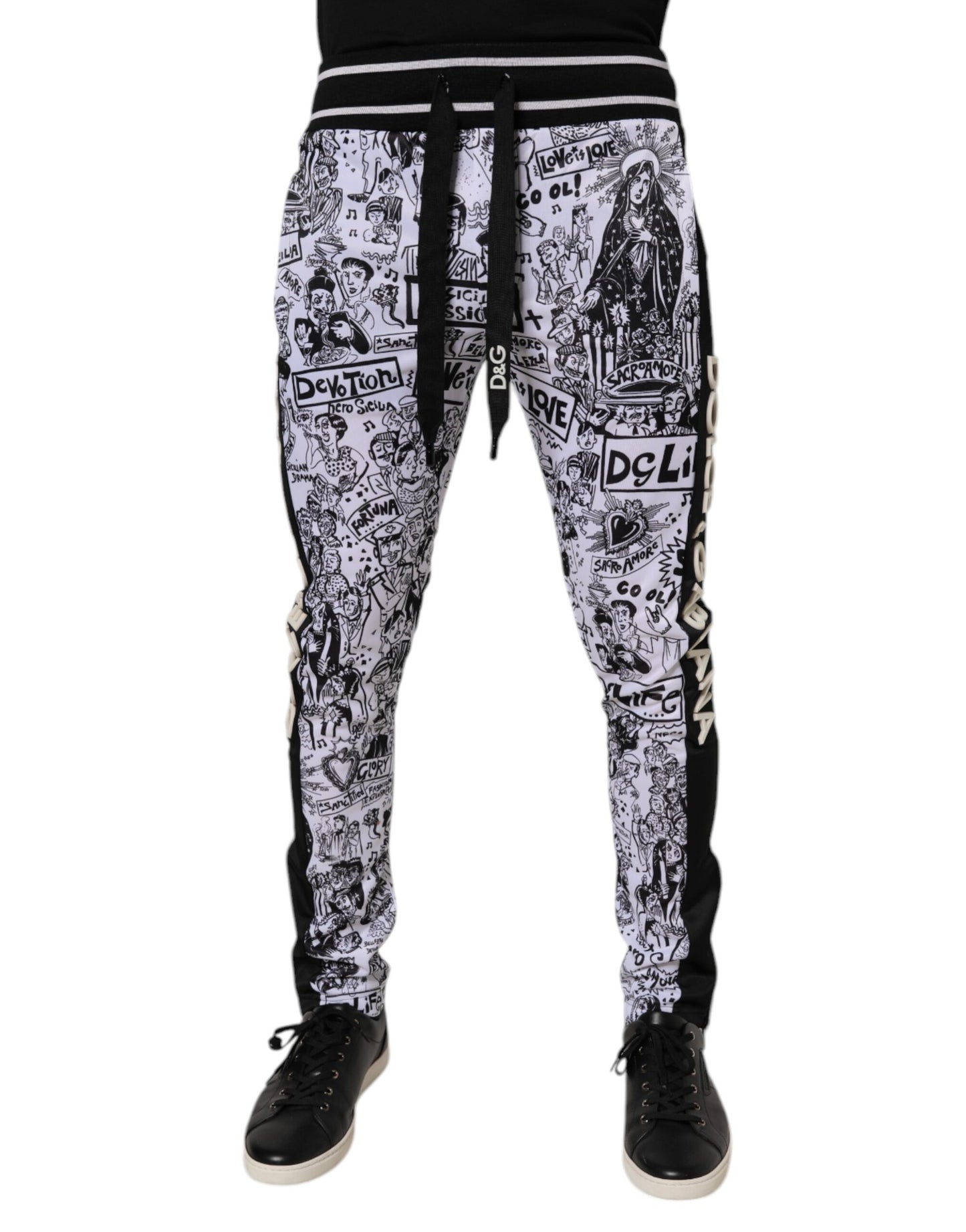 Dolce & Gabbana White Graffiti Polyester Jogger Men Sweatpants Pants