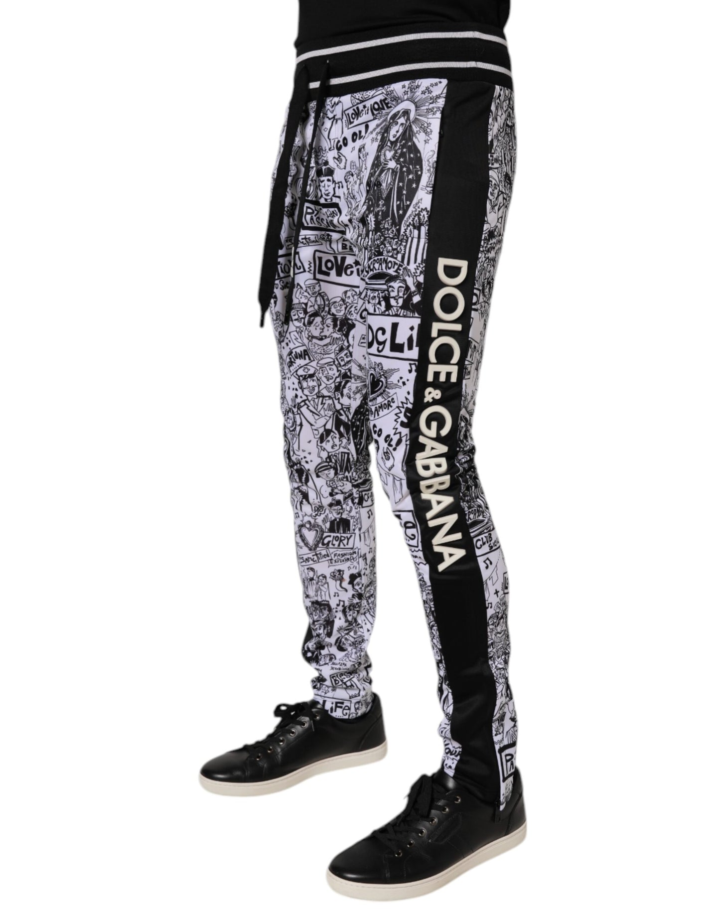 Dolce & Gabbana White Graffiti Polyester Jogger Men Sweatpants Pants