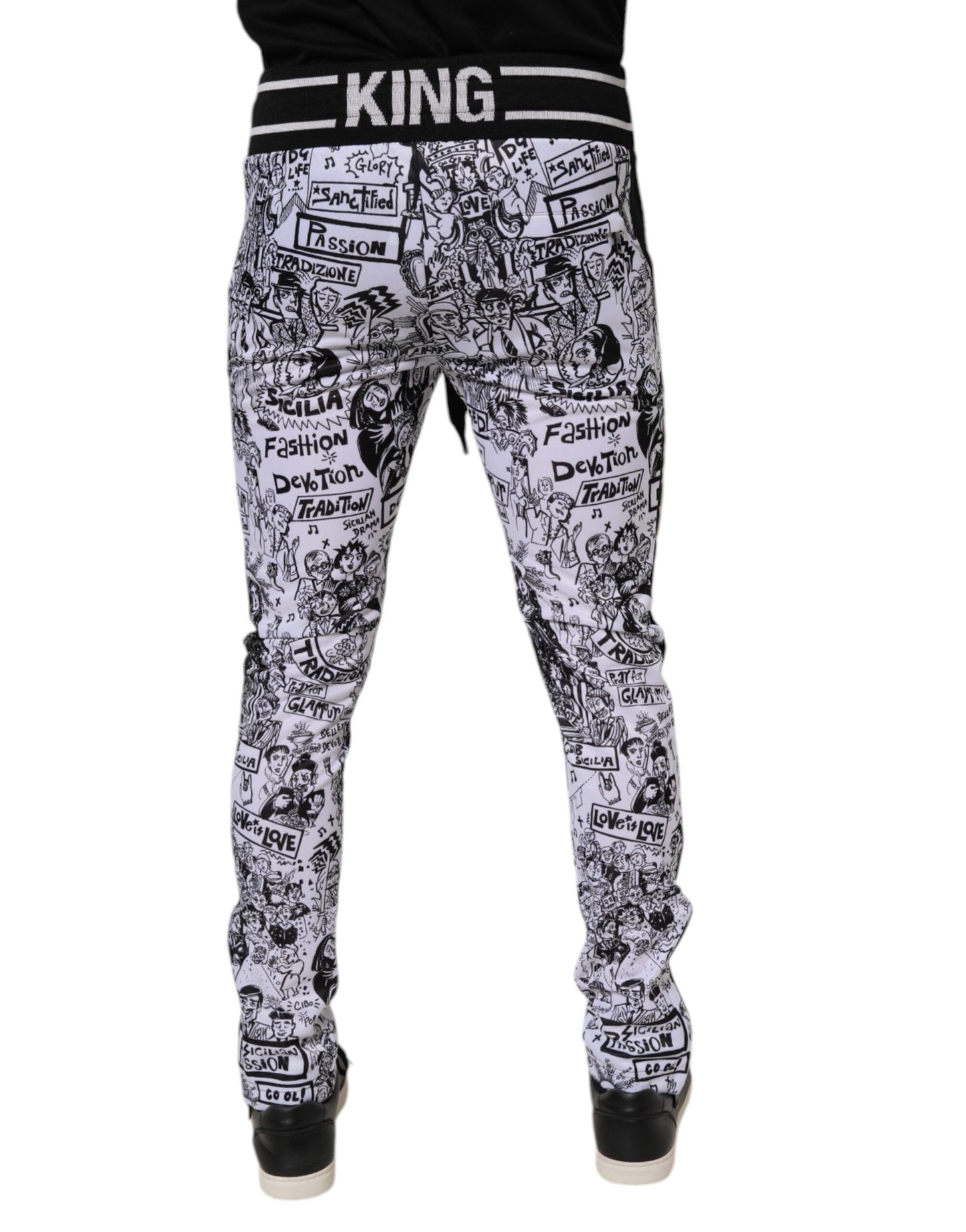 Dolce & Gabbana White Graffiti Polyester Jogger Men Sweatpants Pants