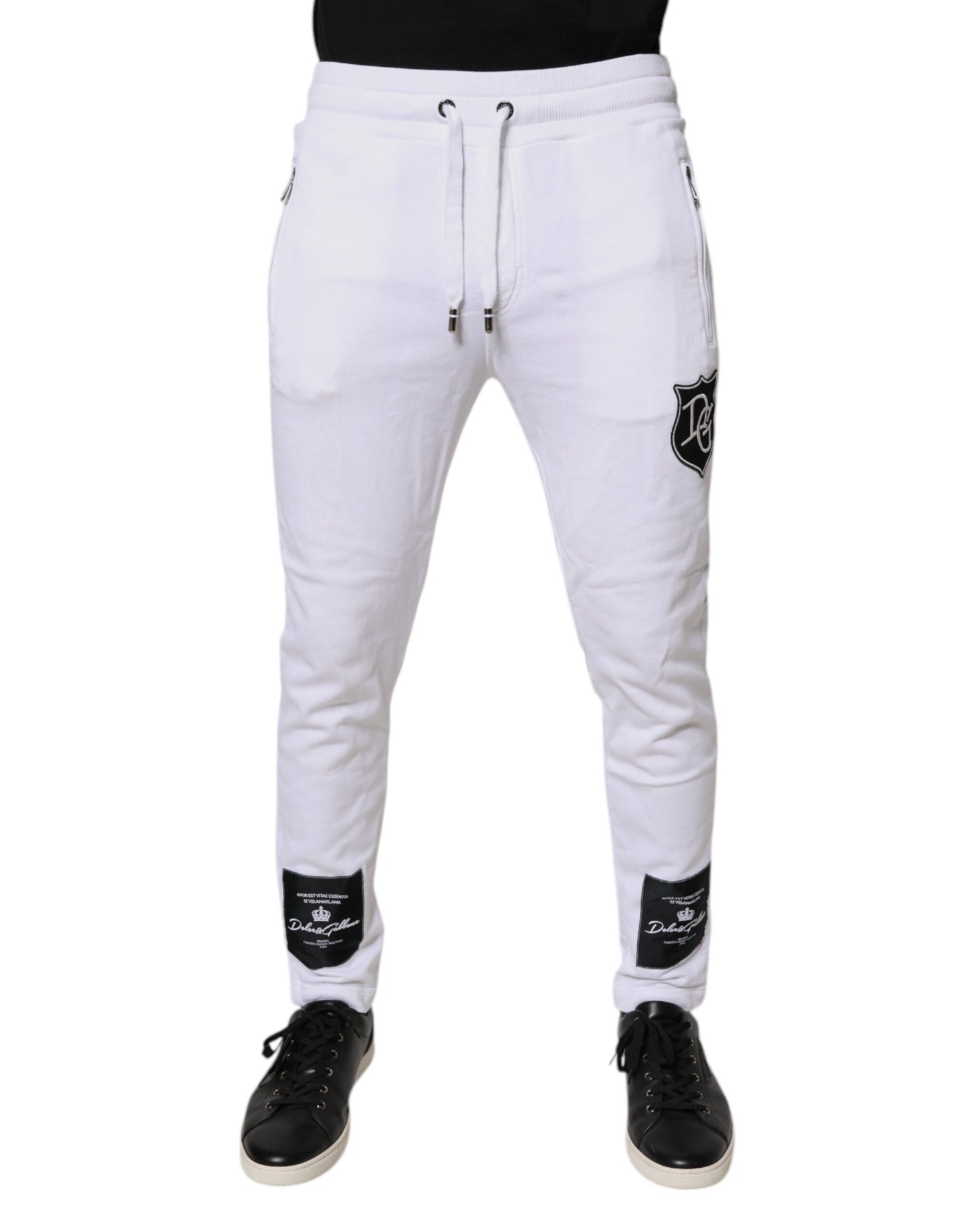 Dolce & Gabbana White Logo Patch Men Skinny Sweatpants Pants