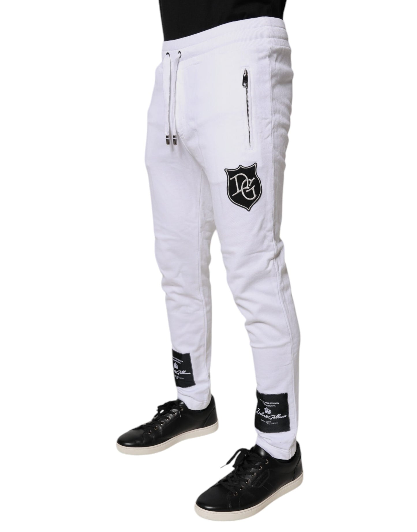 Dolce & Gabbana White Logo Patch Men Skinny Sweatpants Pants