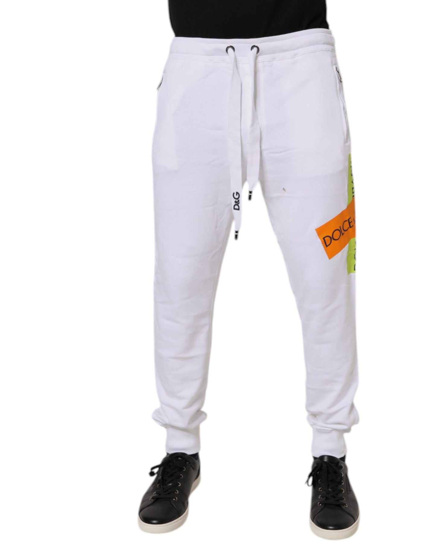 Dolce & Gabbana White Logo Tape Jogger Cotton Sweatpants Pants