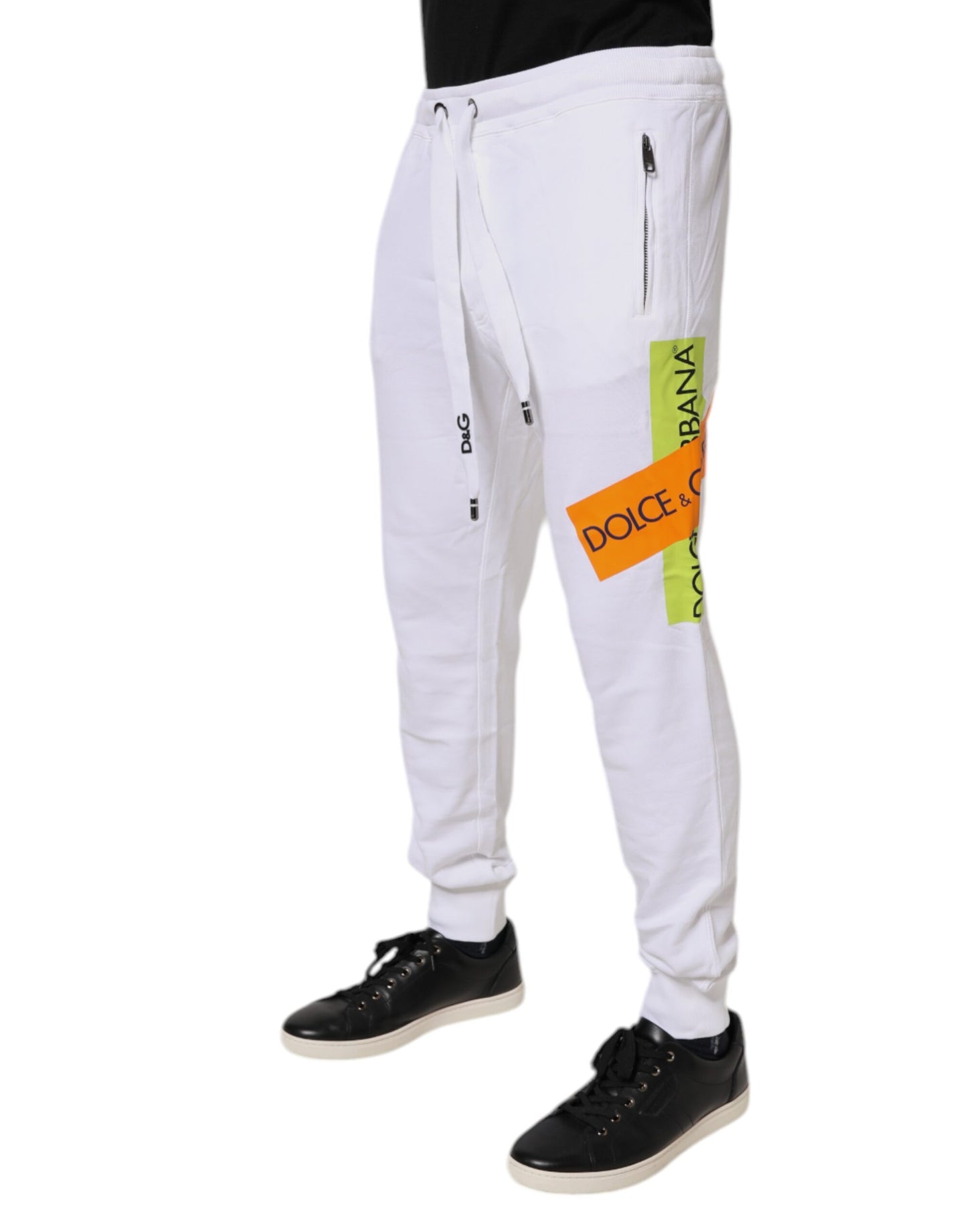 Dolce & Gabbana White Logo Tape Jogger Cotton Sweatpants Pants