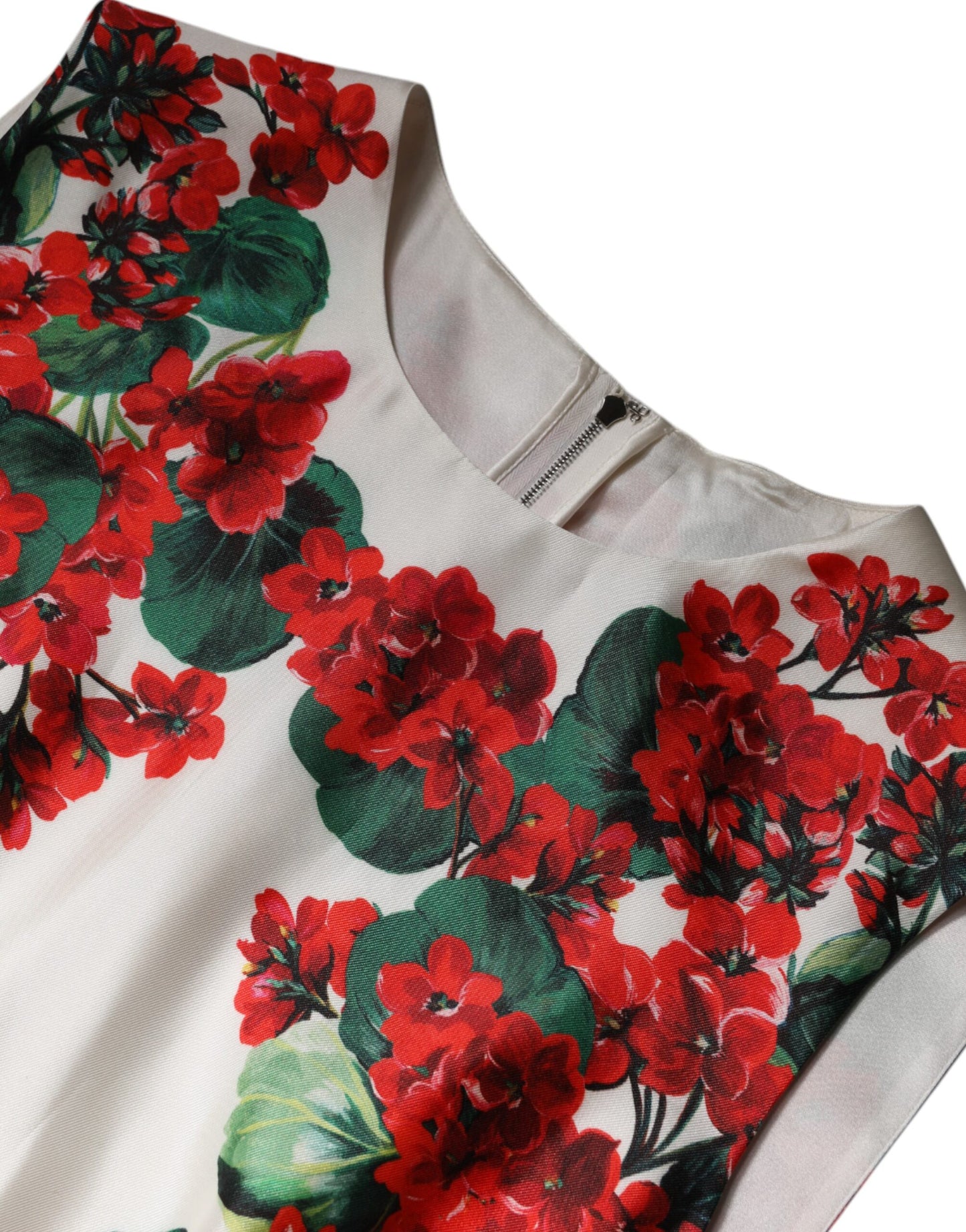Dolce & Gabbana White Floral Printed Silk Knee Length Dress