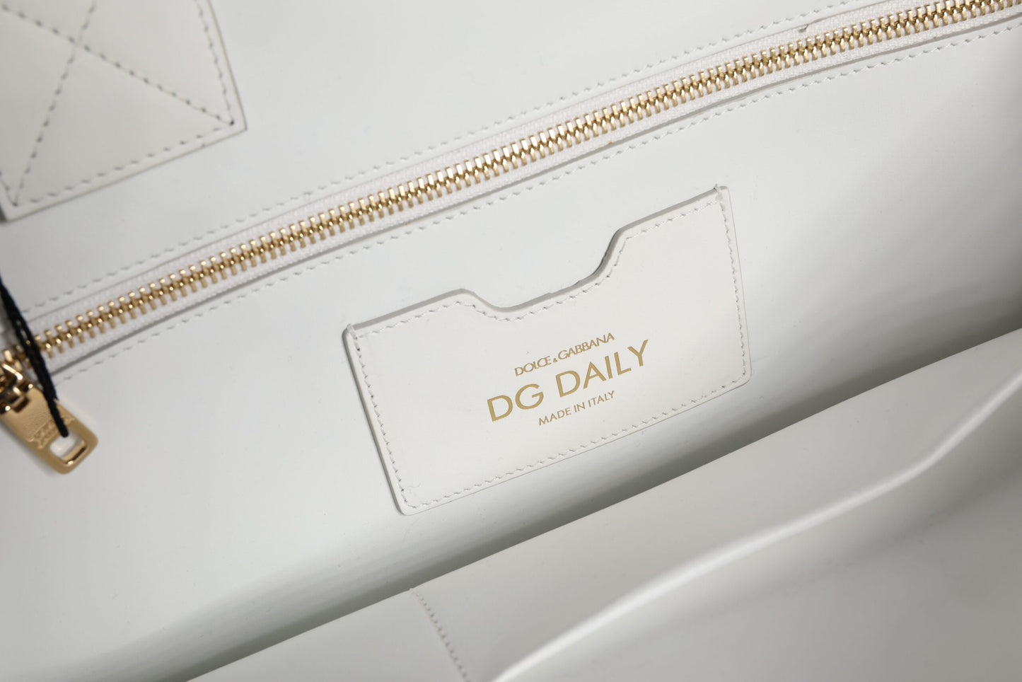 Dolce & Gabbana White Logo Print DG Daily Calfskin Shopping Tote Bag