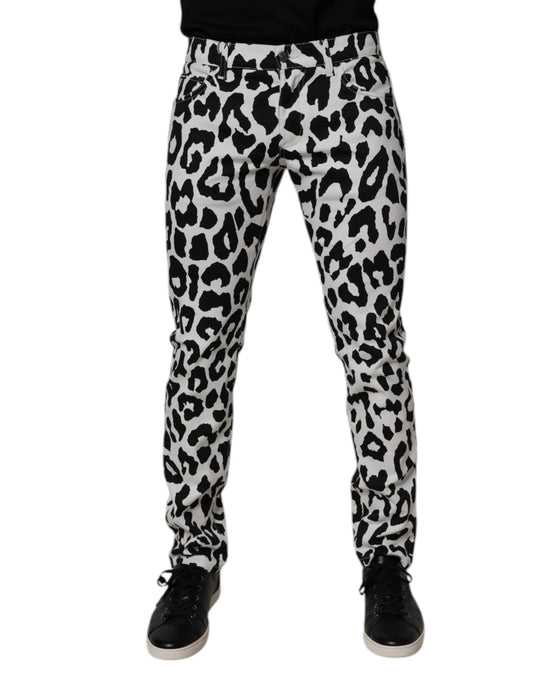 Dolce & Gabbana White Leopard Cotton Skinny Denim Jeans