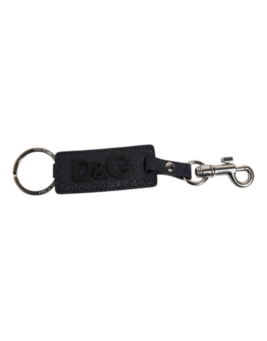 Dolce & Gabbana Blue Calf Leather DG Logo Silver Brass Keyring Keychain