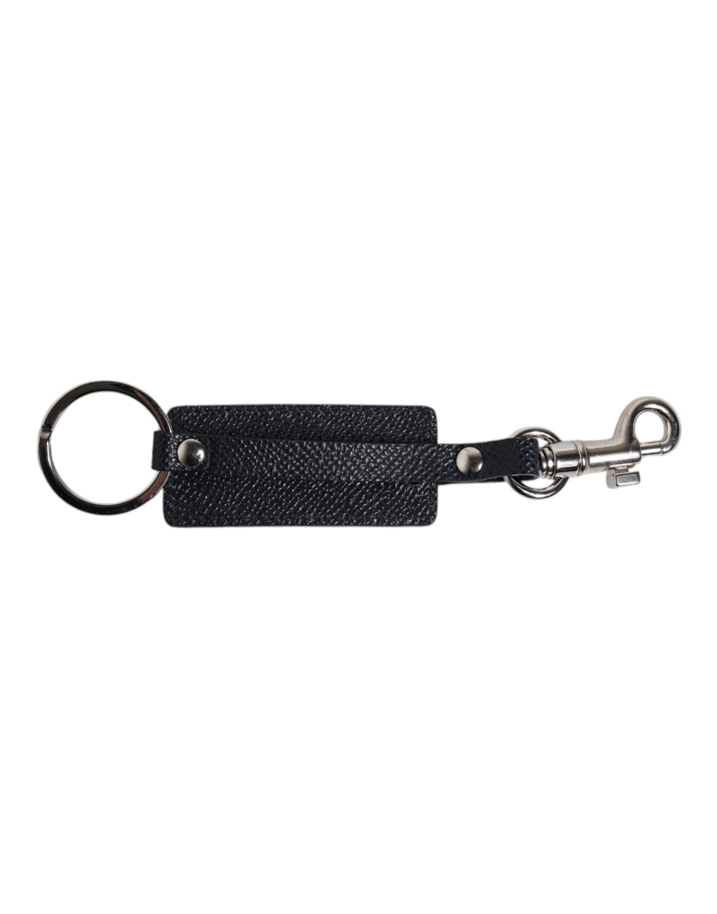 Dolce & Gabbana Blue Calf Leather DG Logo Silver Brass Keyring Keychain