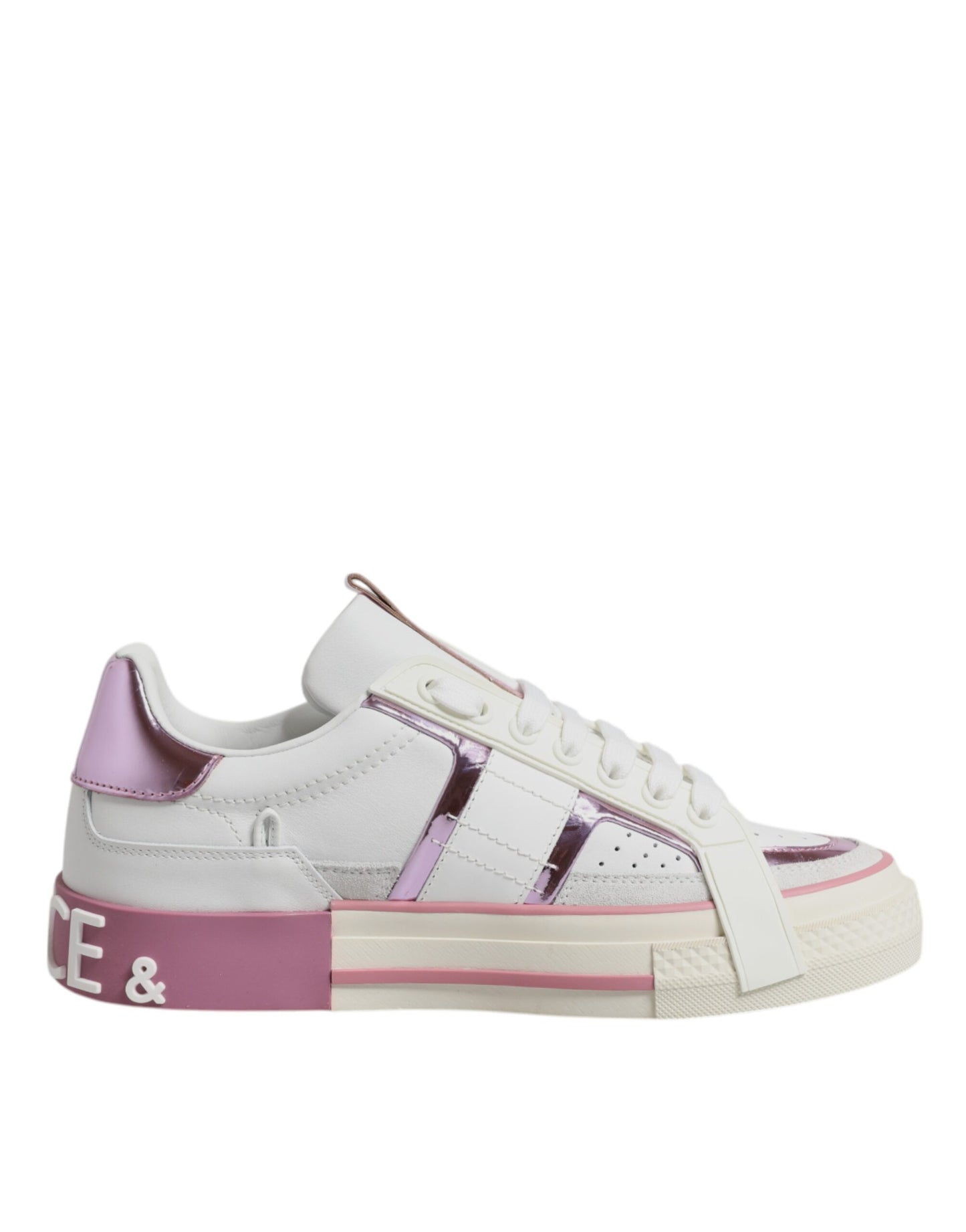 Dolce & Gabbana White Pink Leather Low Top Sneakers Shoes